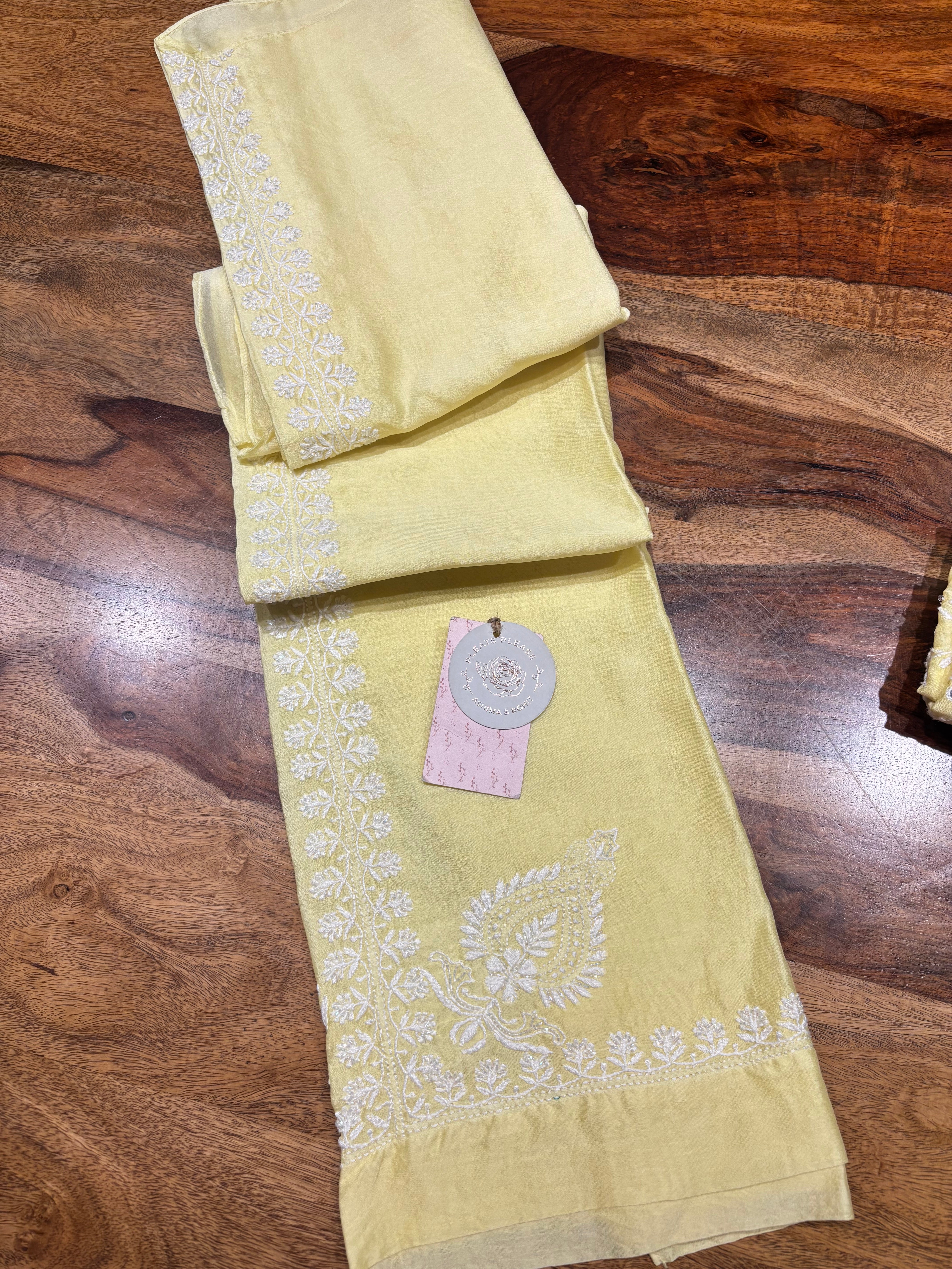 Lime Yellow Chanderi Silk Chikankari Co-ord Set