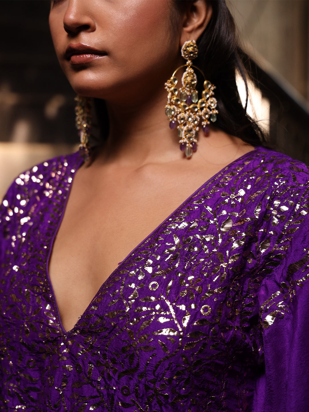 Purple Pure & Premium Silk Mukaish Kaftan Dress