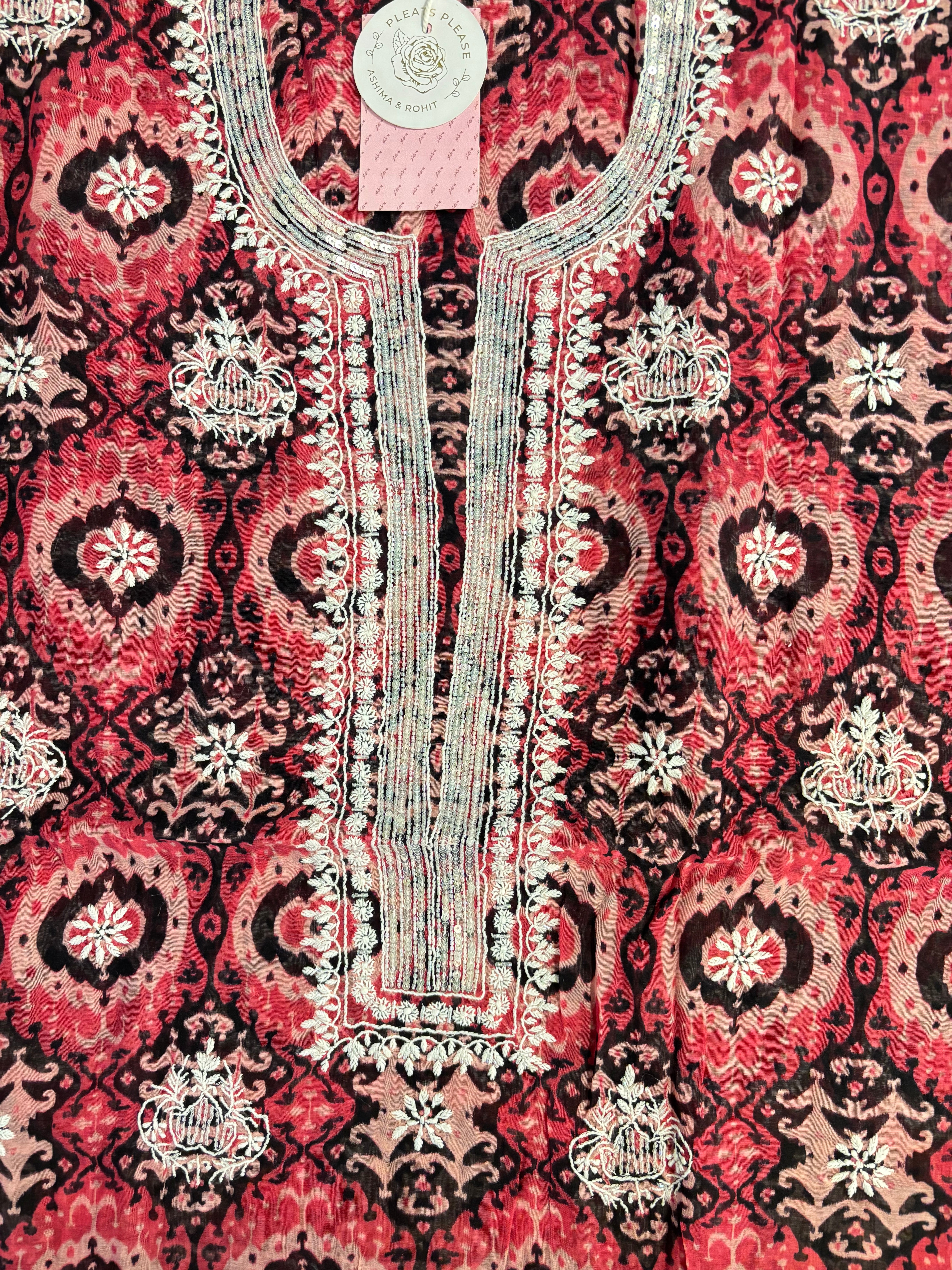 Deep Red Chanderi Chikankari Kurta & Dupatta