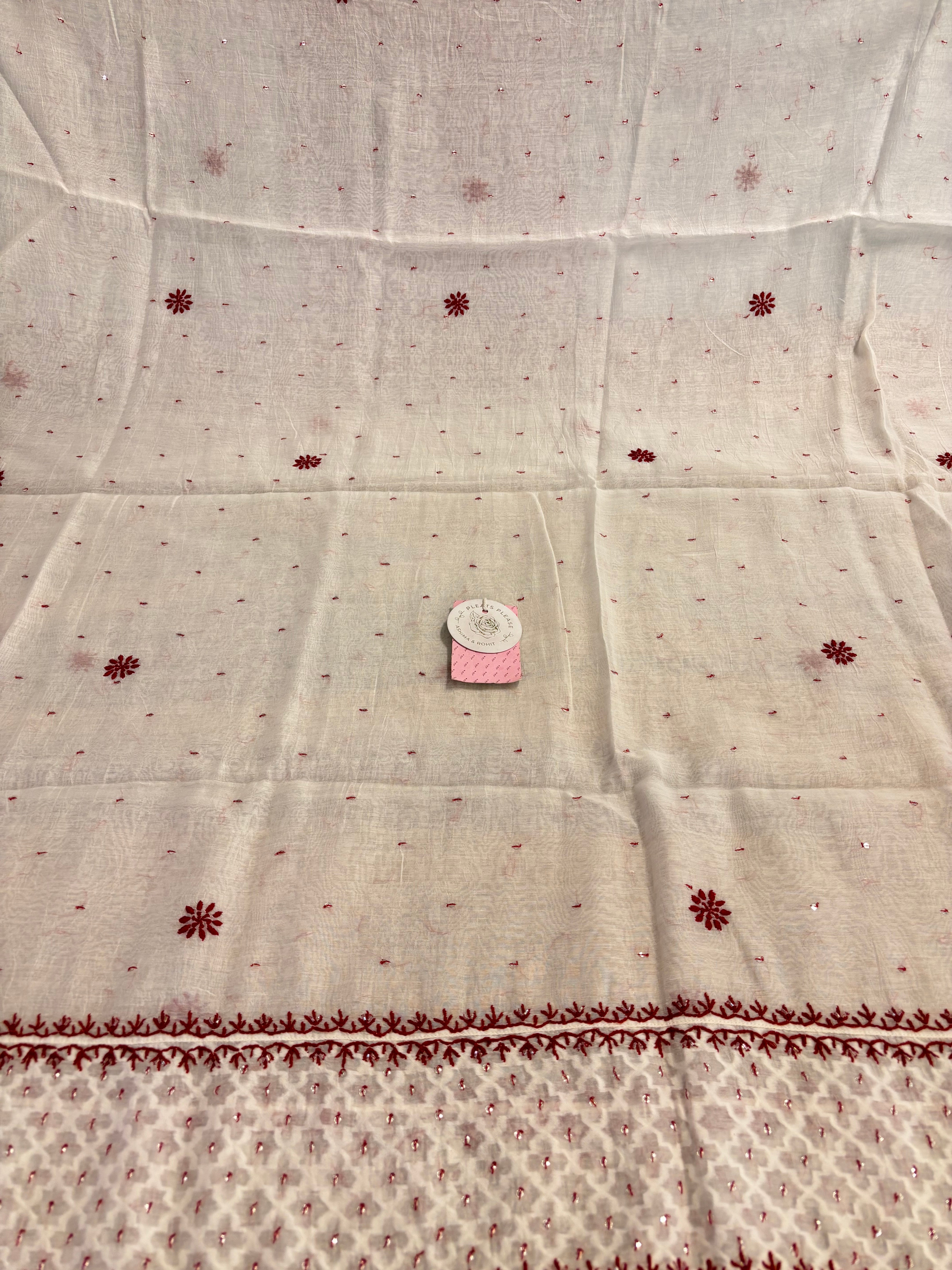 Dyeable Pure Chanderi Chikankari Anarkali & Dupatta Set