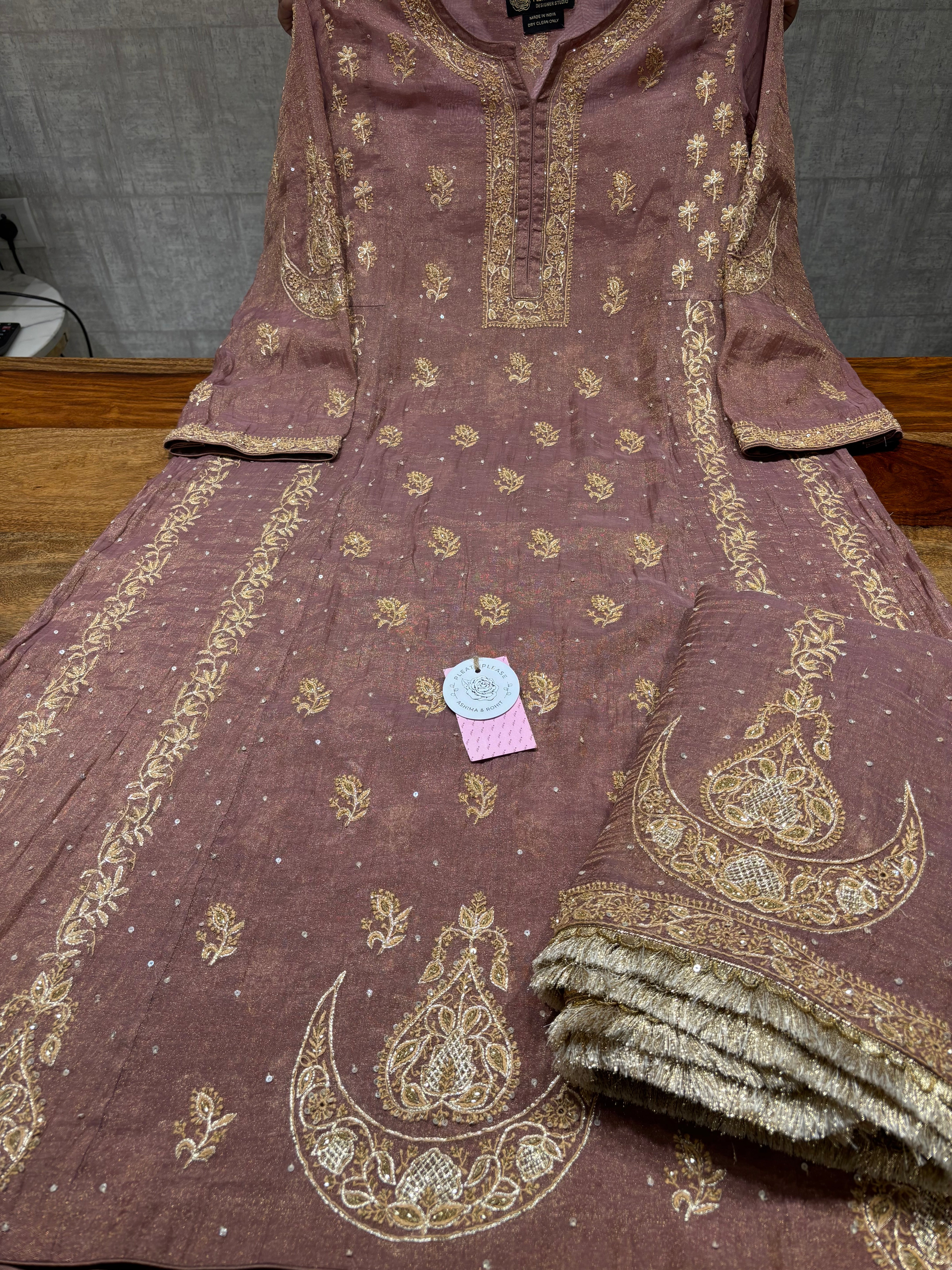 Garnet Pure & Premium Tissue A-Line Anarkali & Dupatta Set