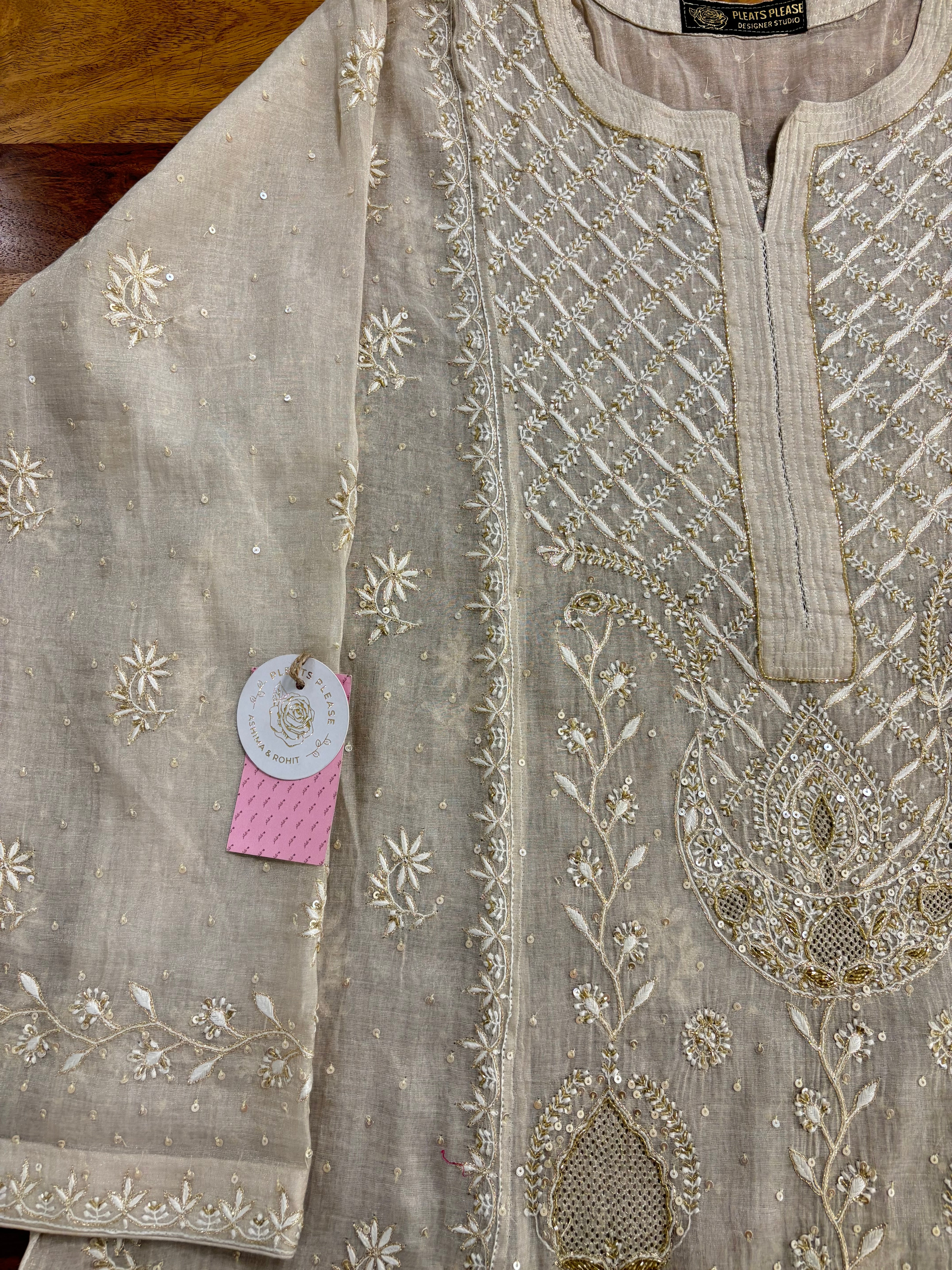 Dyeable Ivory Silver Pure & Premium Tissue Chikankari Kurta & Dupatta