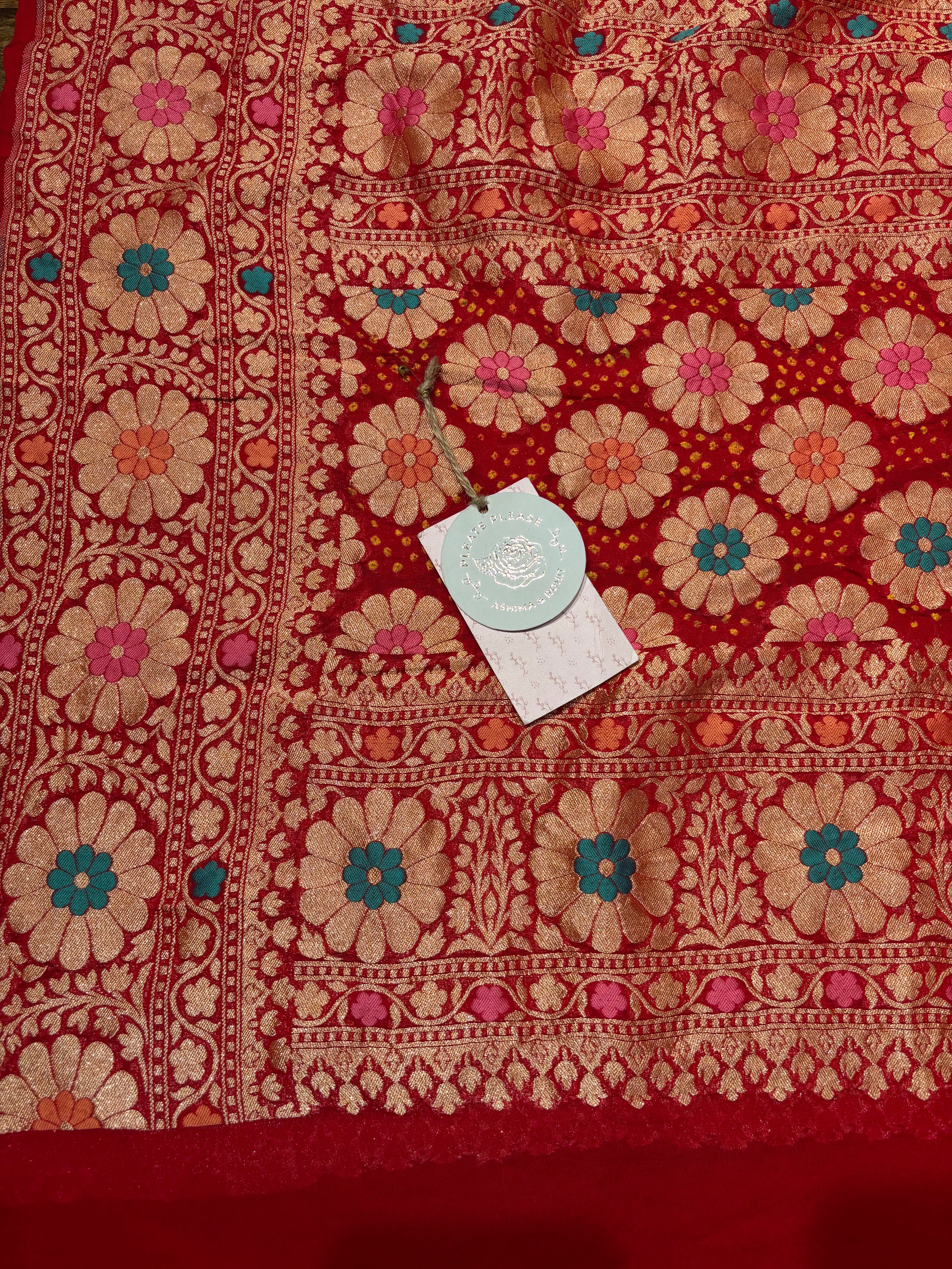 Red Bandhej Khaddi Georgette Dupatta