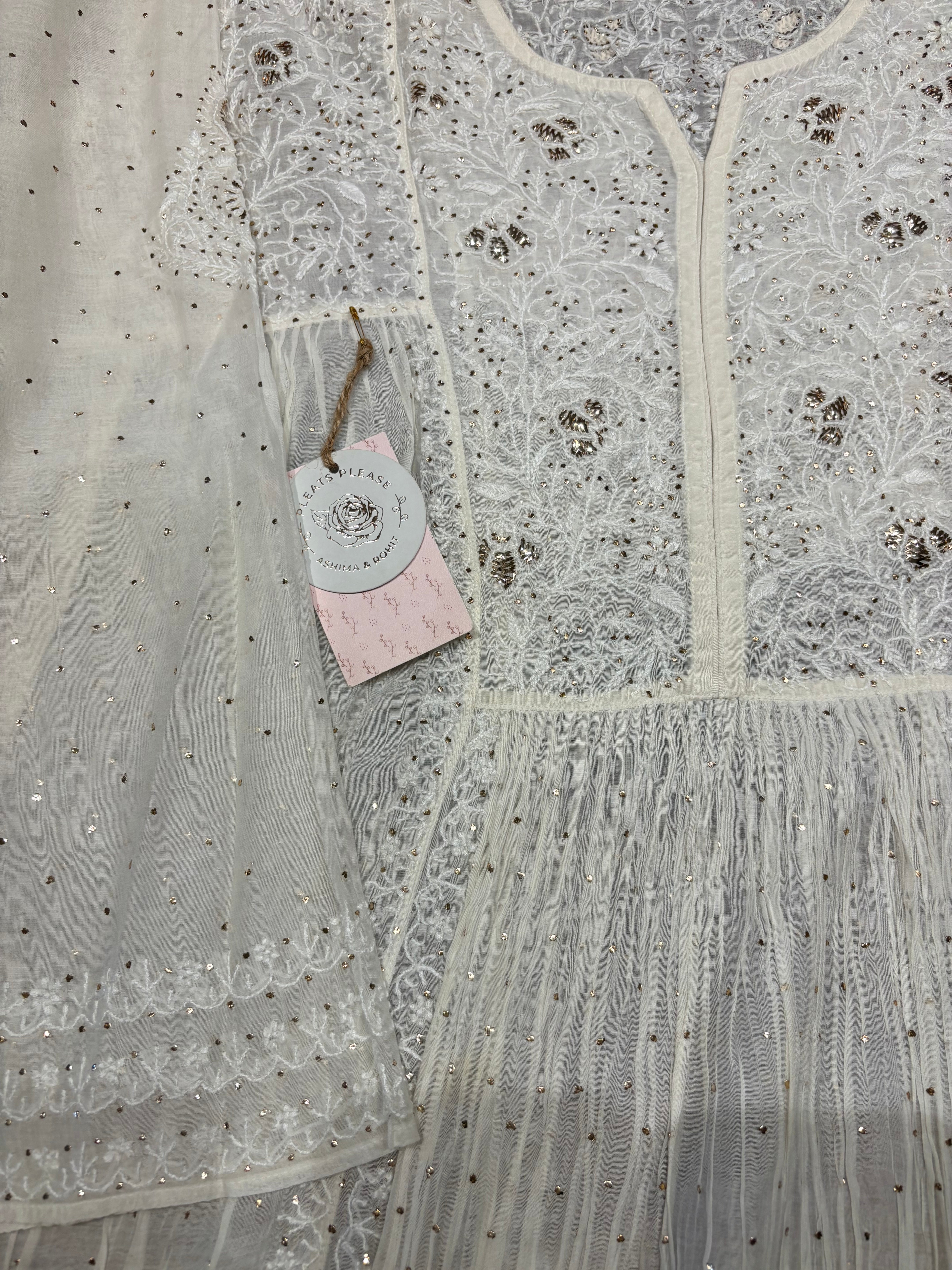 Dyeable Chanderi Mul Chikankari And Mukaish Tunic’s And Dupatta Set