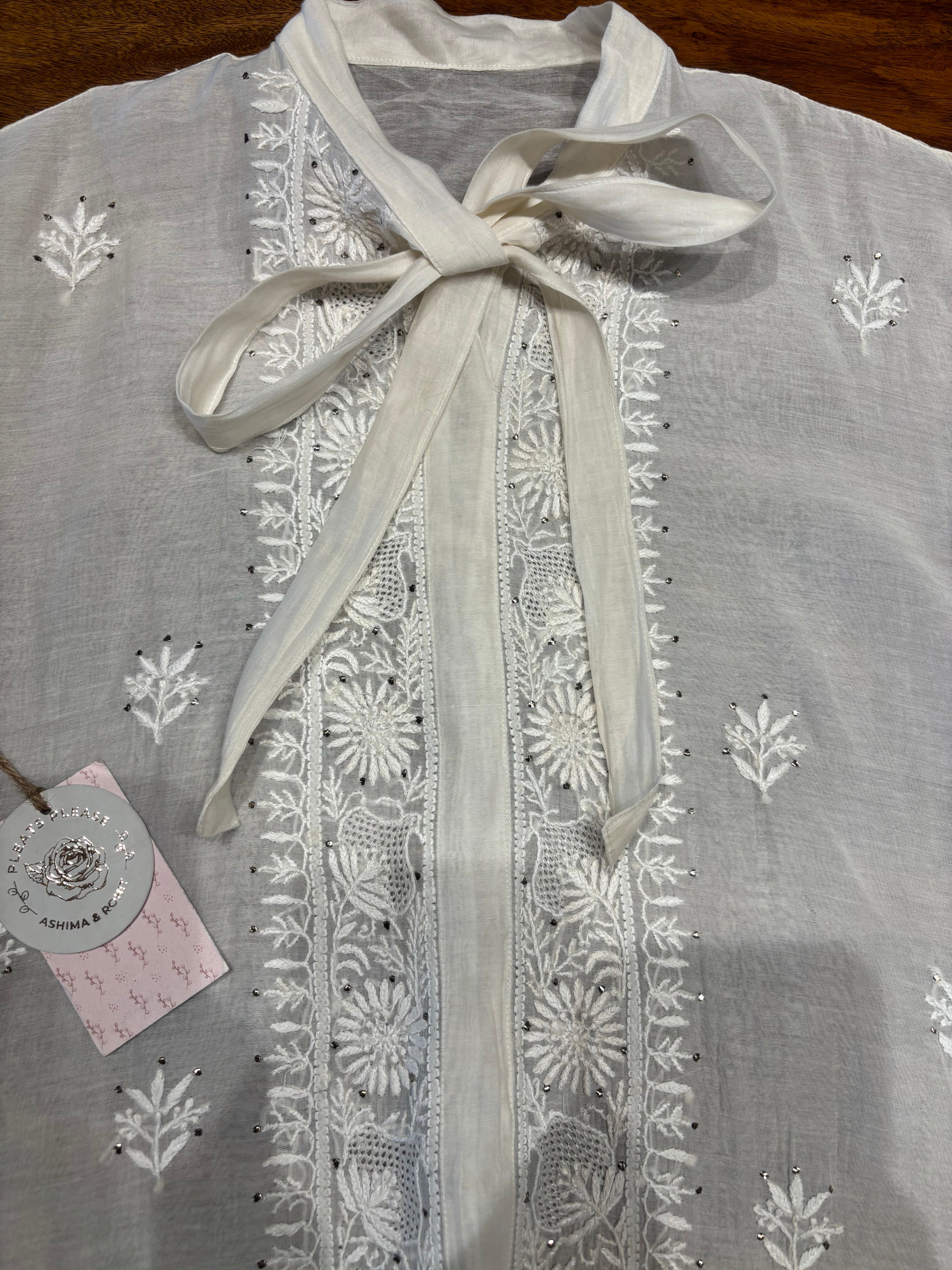 Dyeable Chanderi Silk Chikankari Shirt