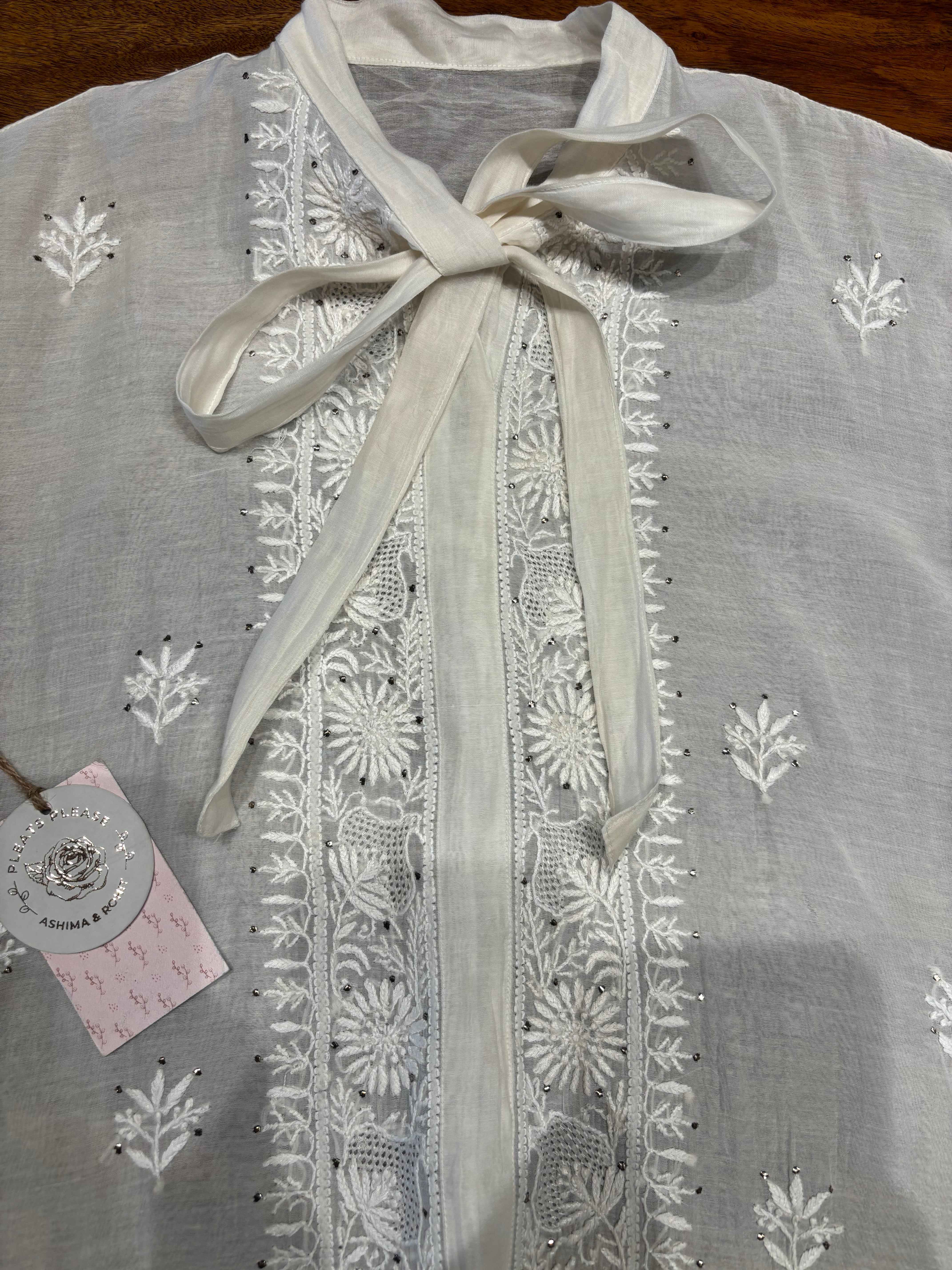 Dyeable Chanderi Silk Chikankari Shirt - Pleats PleaseChikankari