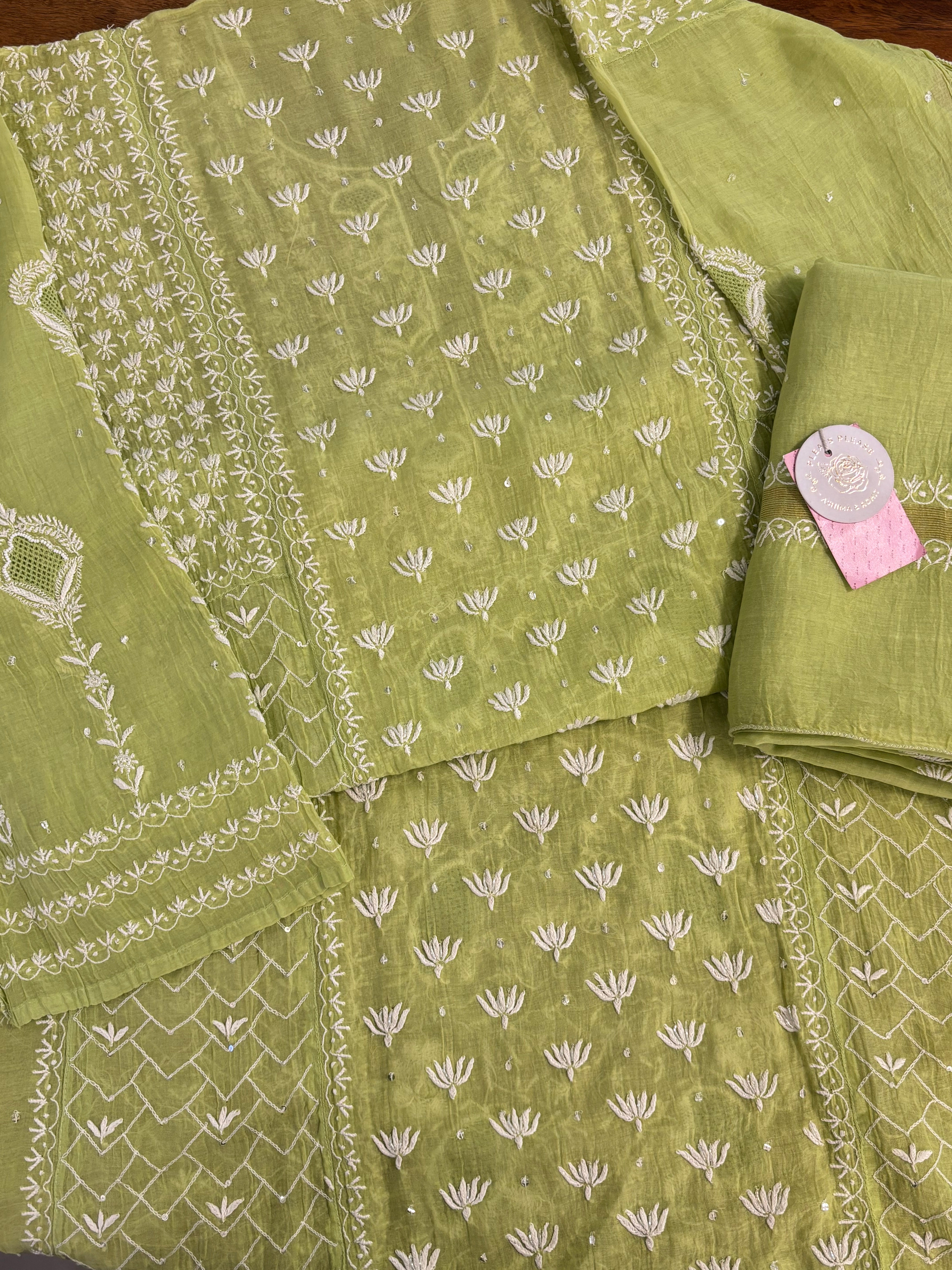 Chanderi Mul Chikankari A-line Kurta & Dupatta
