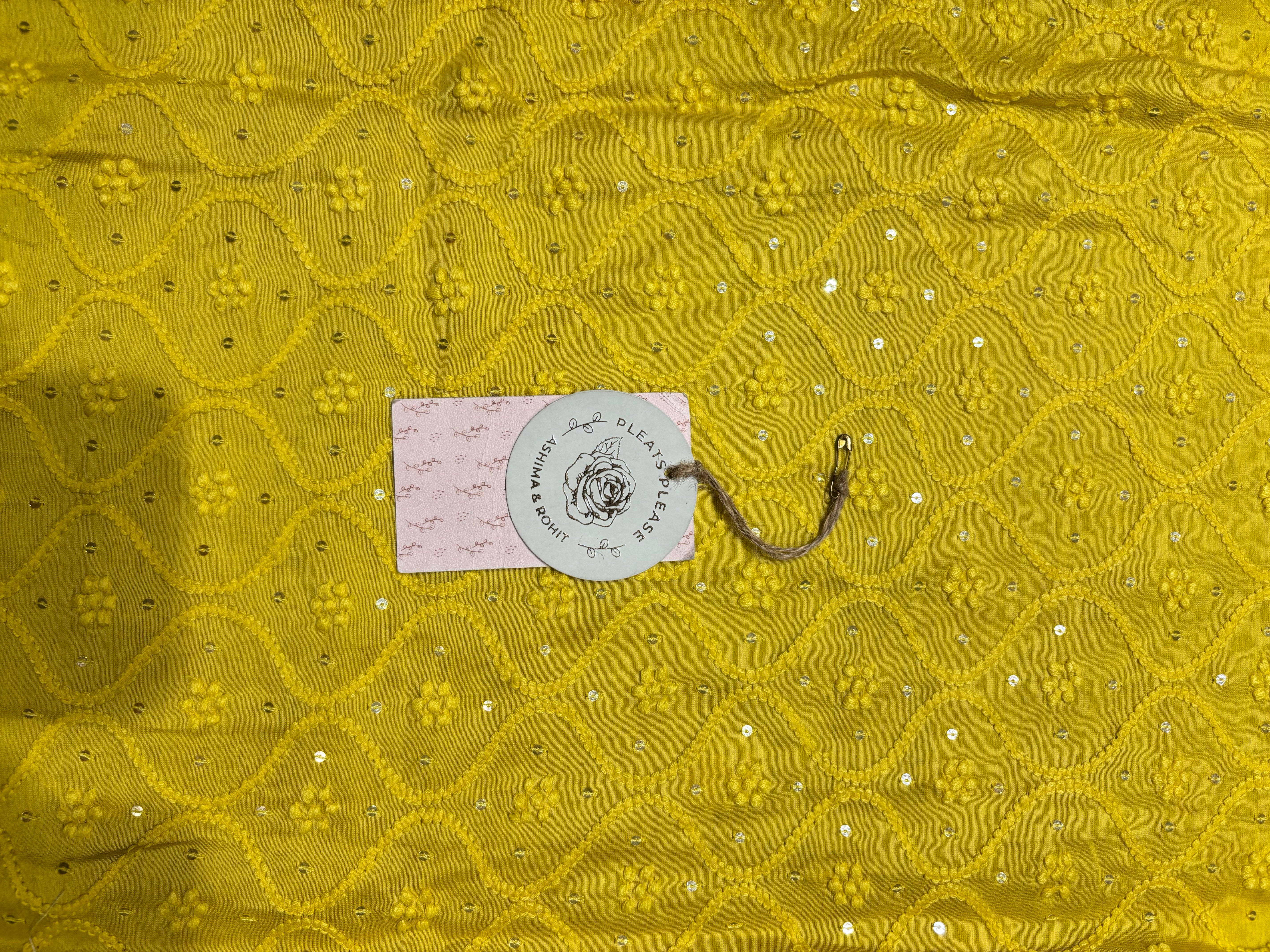 Yellow Chanderi Silk Chikankari Men’s Kurta Fabric