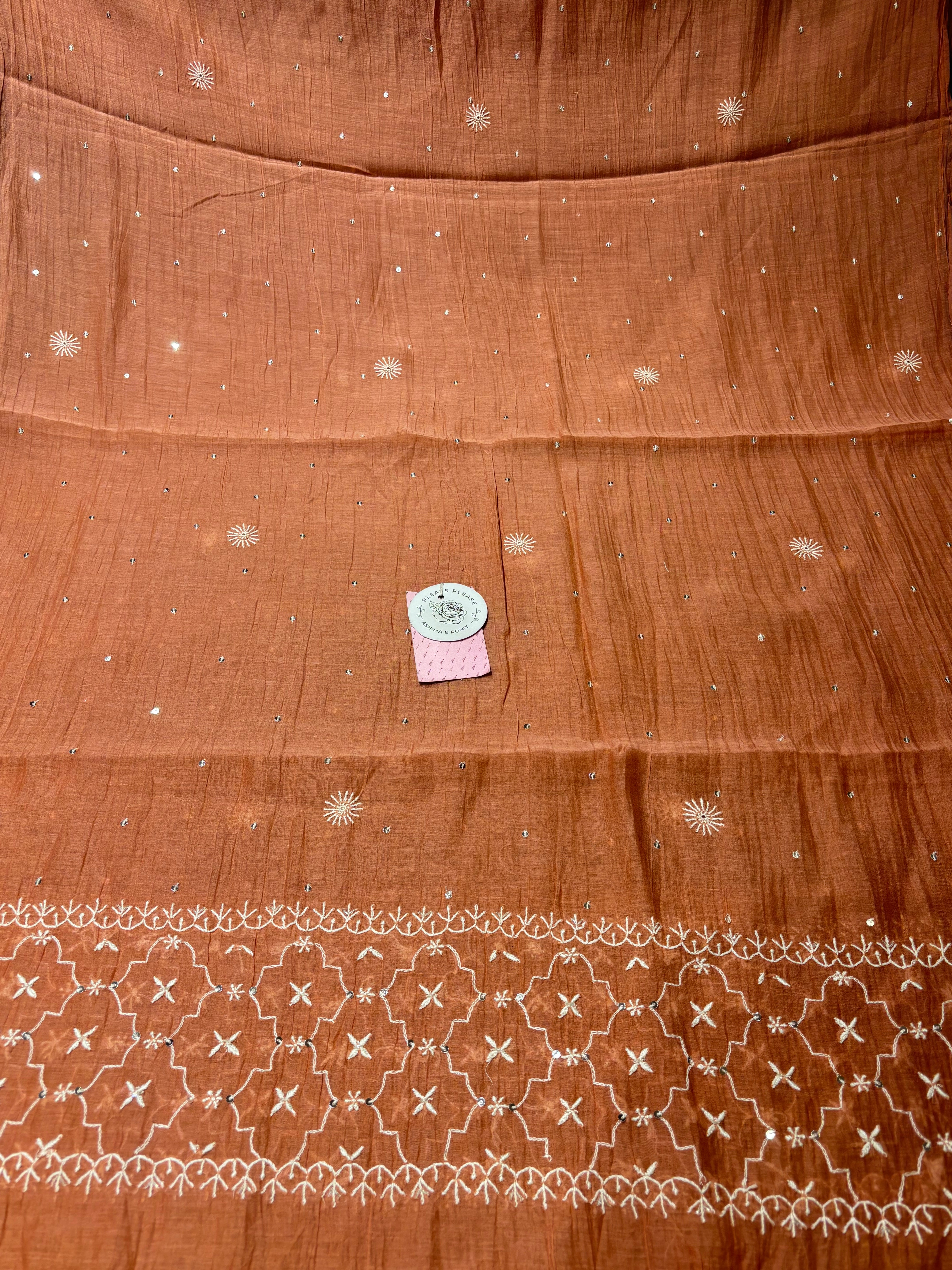 Peach Pure Chanderi Mul Chikankari Kurta & Dupatta