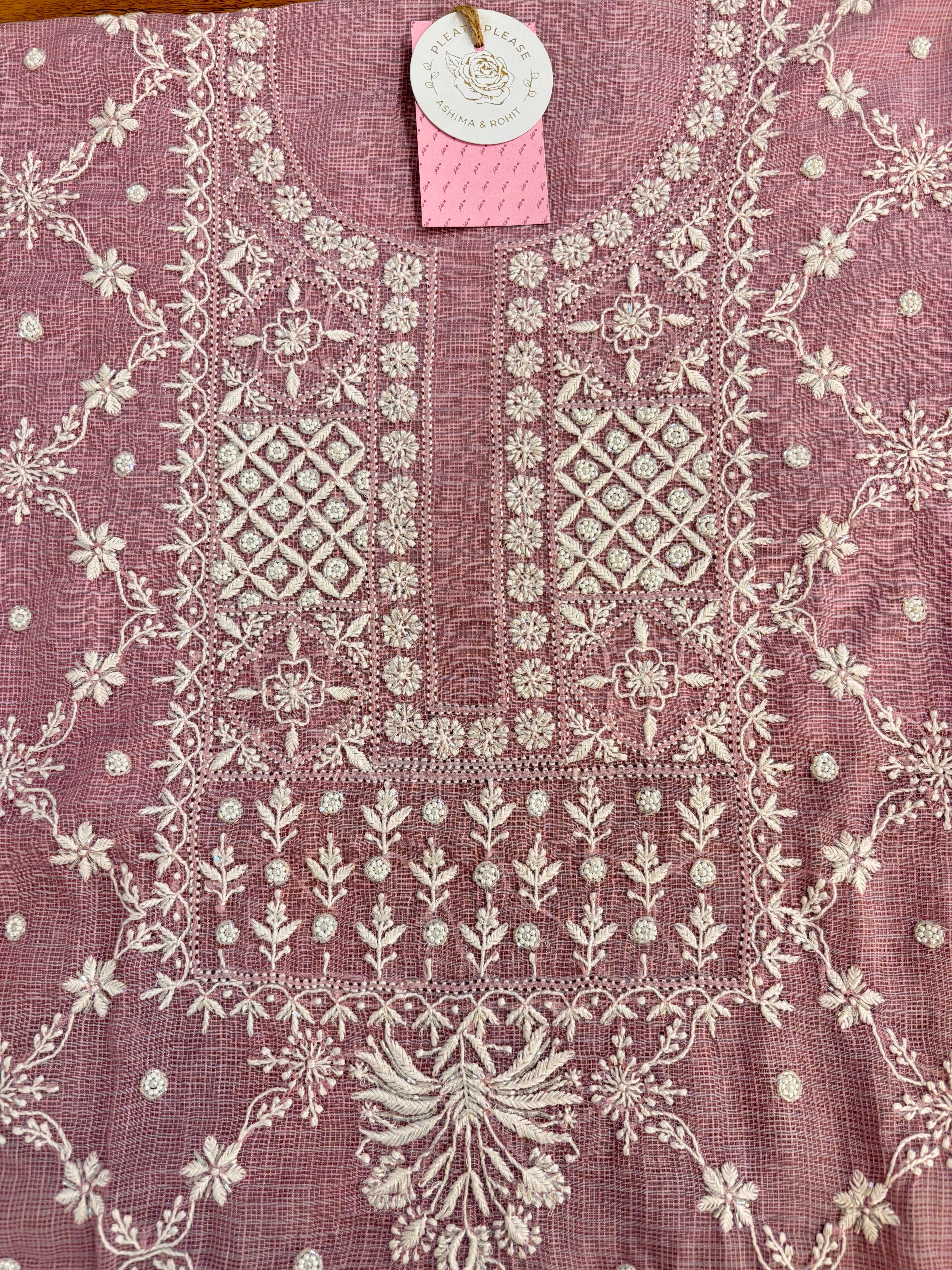 Lilac Kota Doria Chikankari Kurta & Dupatta