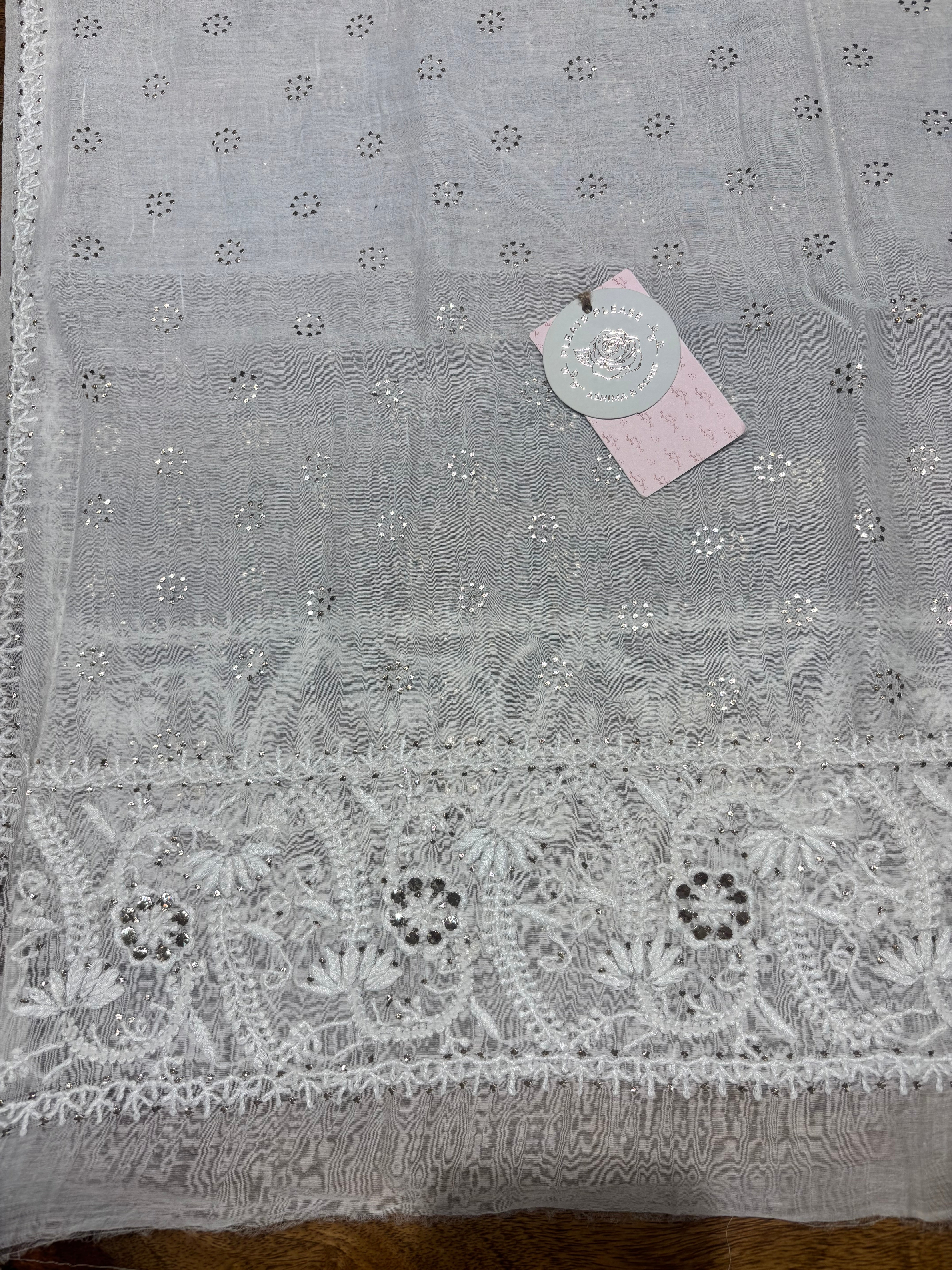 Dyeable Chanderi Mul Chikankari & Mukaish Kurta & Dupatta Set