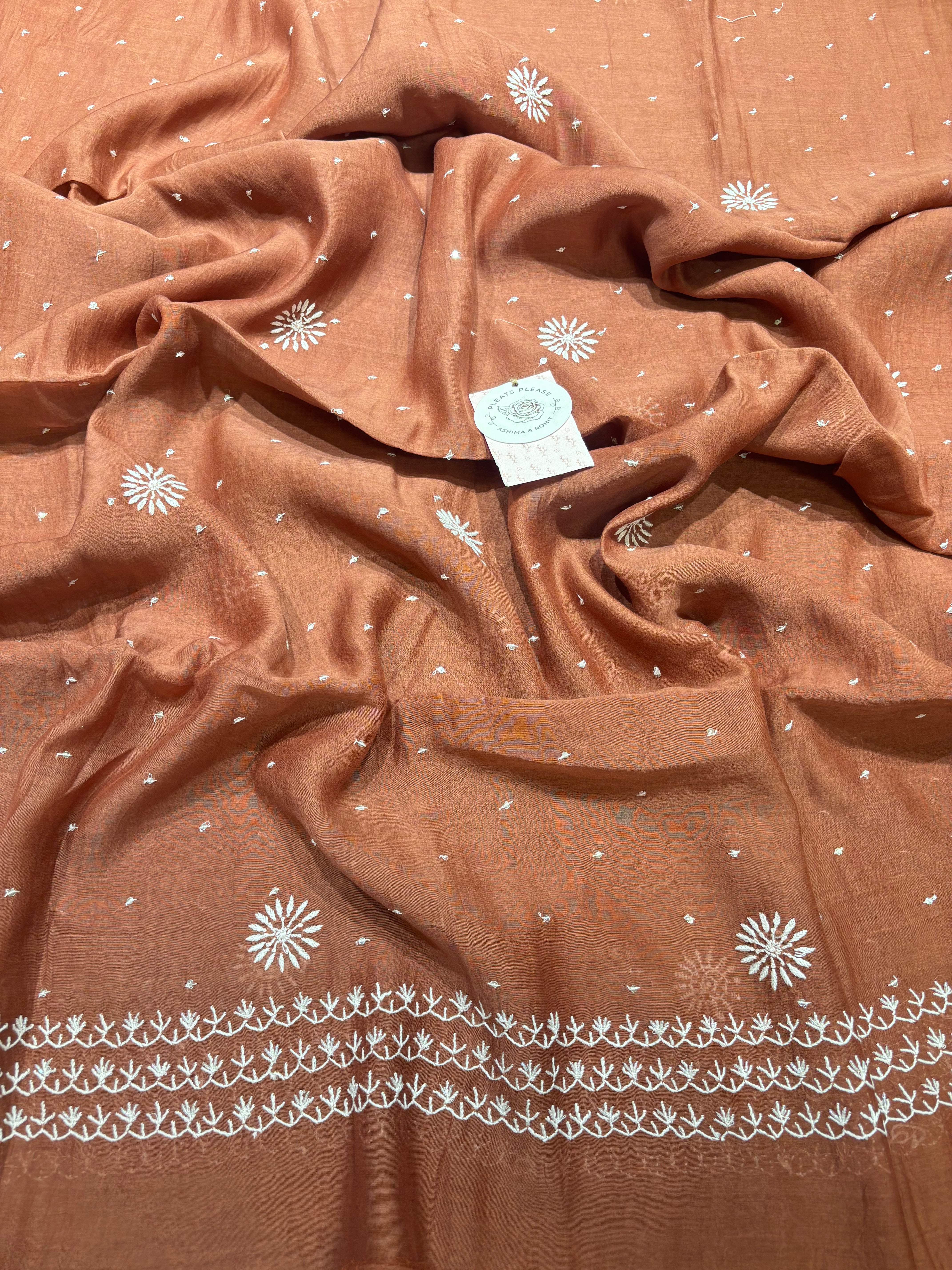 Brown Chanderi Mul Chikankari Kurta & Dupatta Set