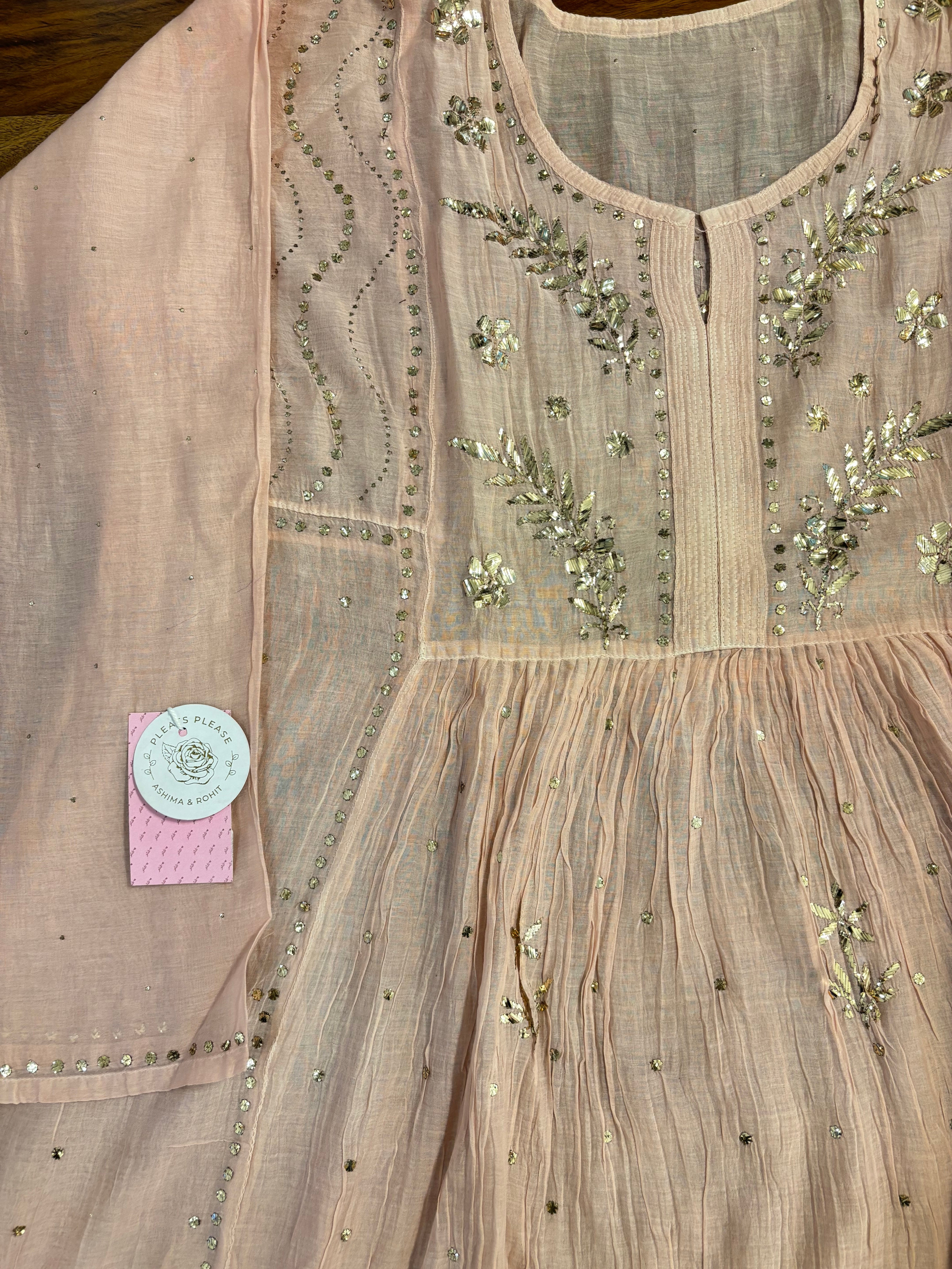 Peach Chanderi A-Line Mukaish Kurta & Dupatta