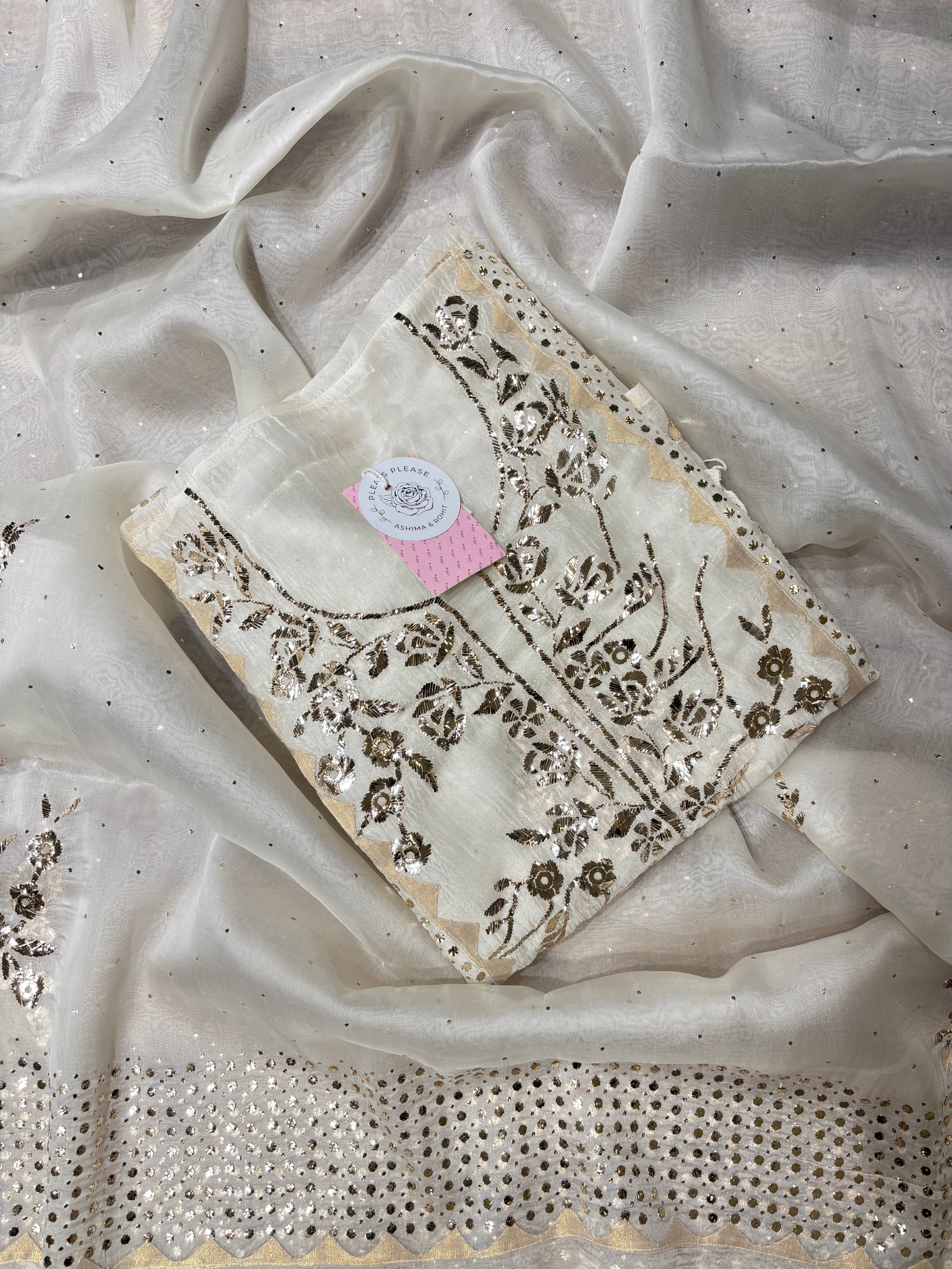 Dyeable Pure Organza Silk Mukaish Kurta & Dupatta