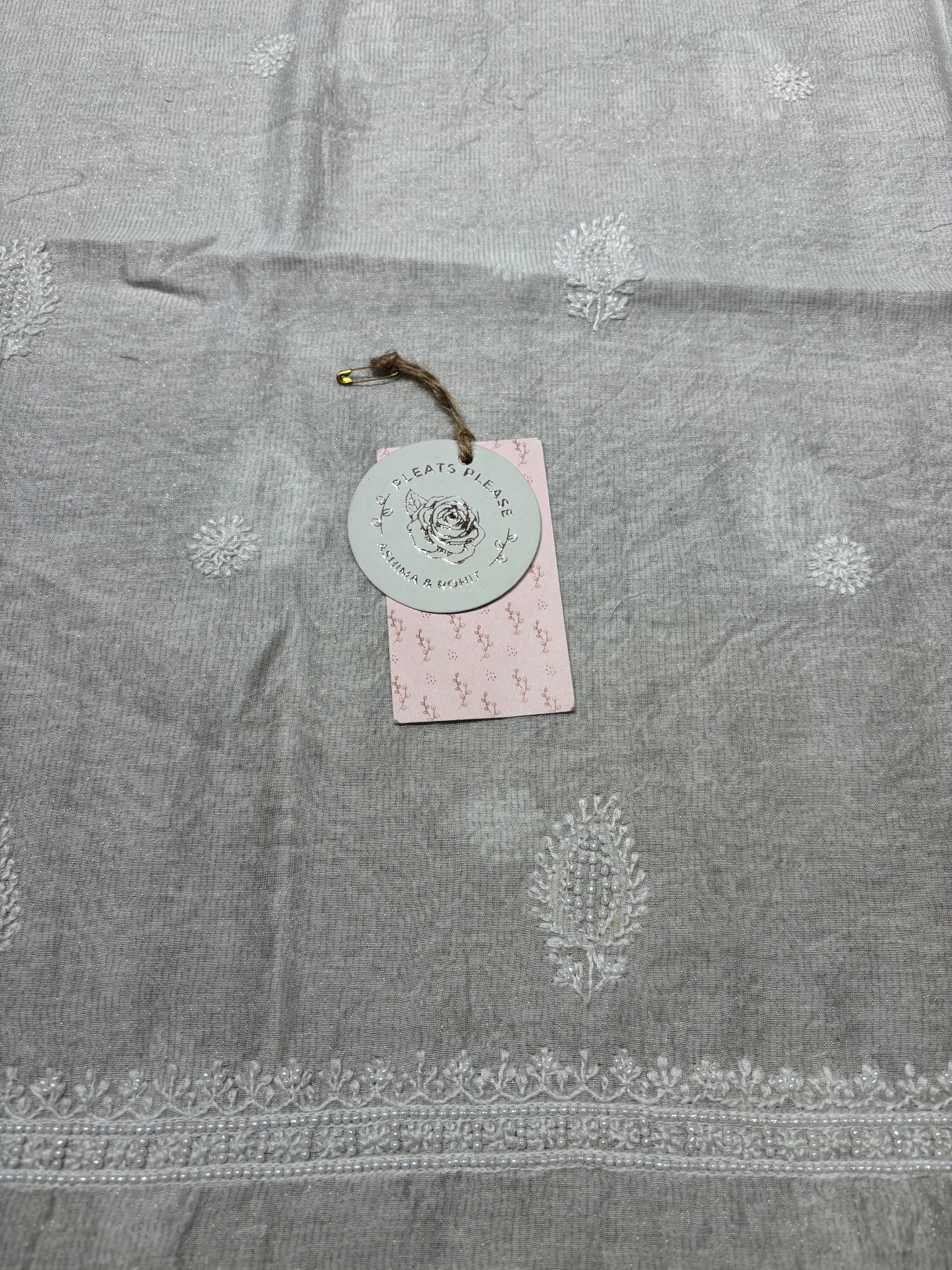 Dyeable Silver Pure And Premium Tissue Chikankari Men’s Kurta Fabric