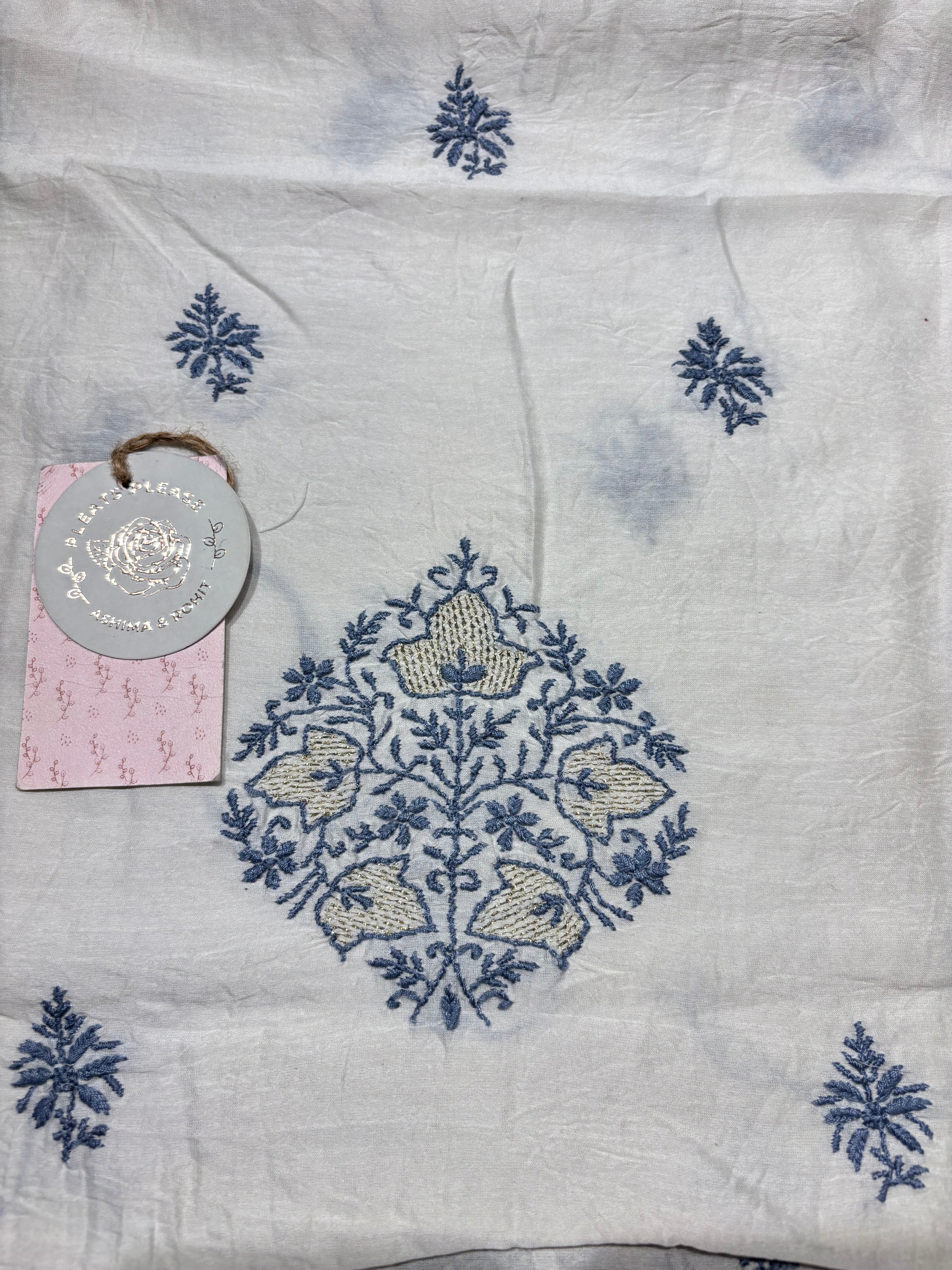 Dyeable Chanderi Silk Chikankari Men’s Kurta Fabric
