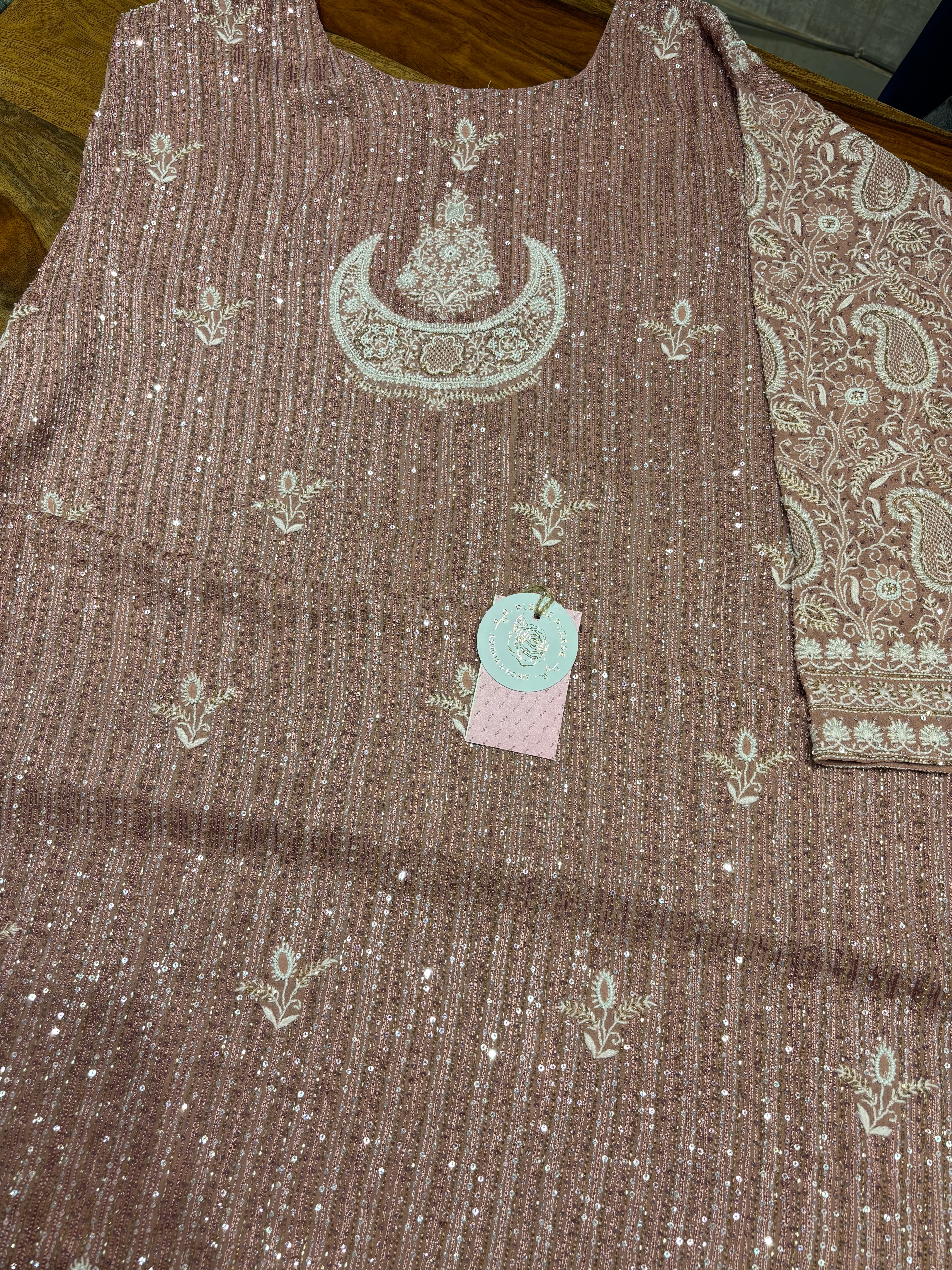 Taupe pink Pure & Premium Georgette Chikankari Kurta & Dupatta Set