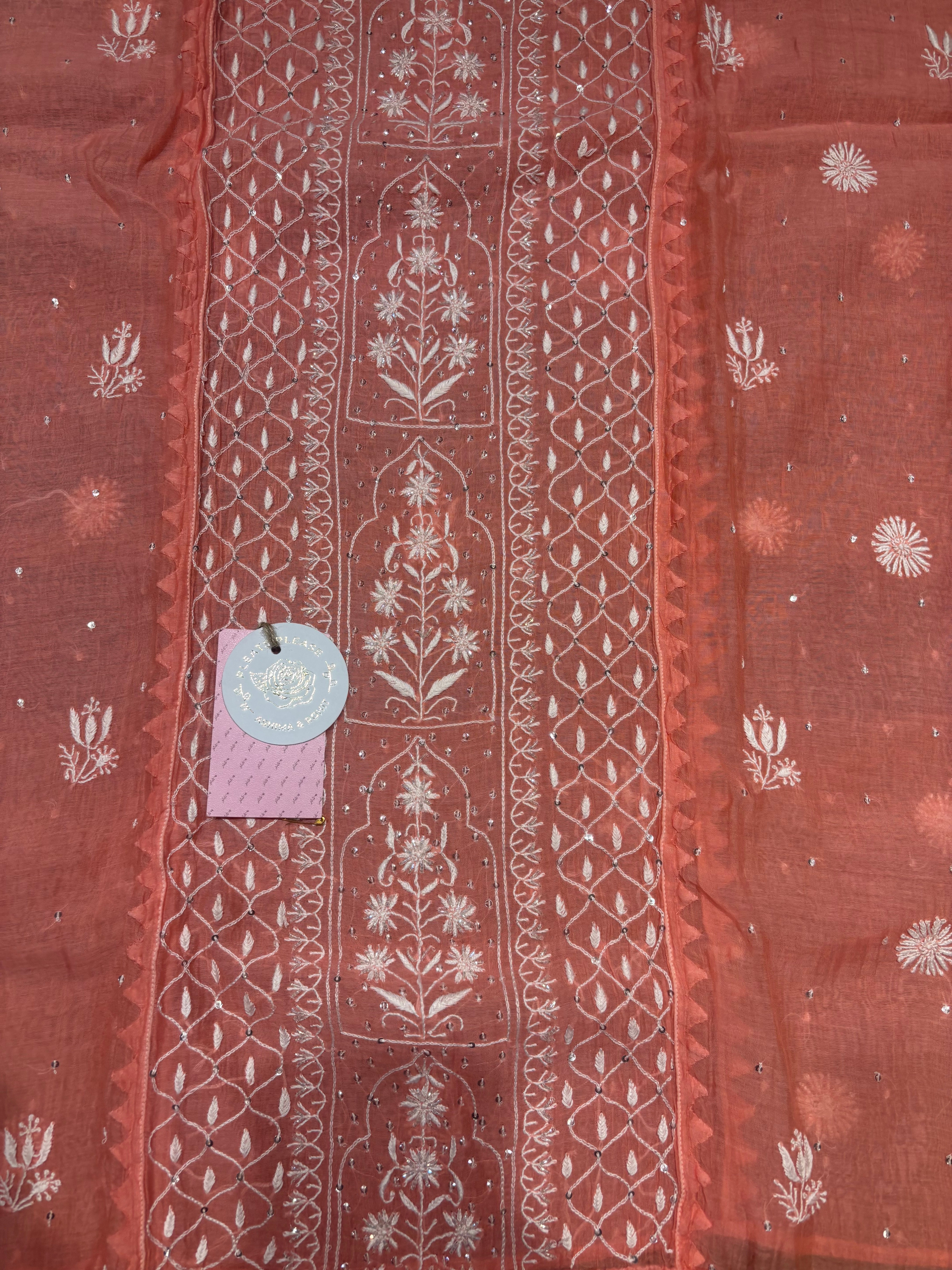 Pink Chanderi Mul Chikankari Kurta and Dupatta Set