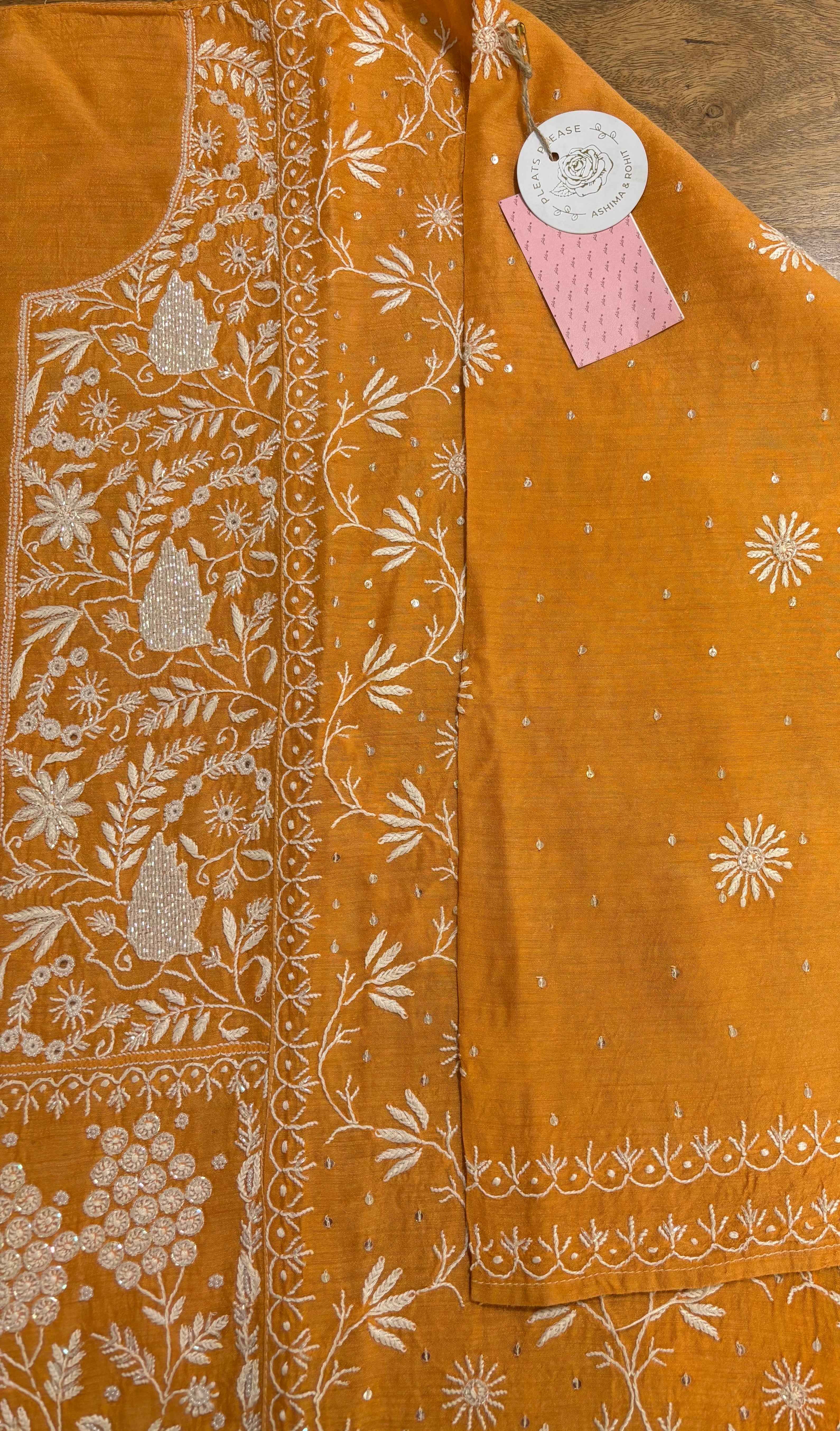 Orange Monga Silk Chikankari Kurta Dupatta Set