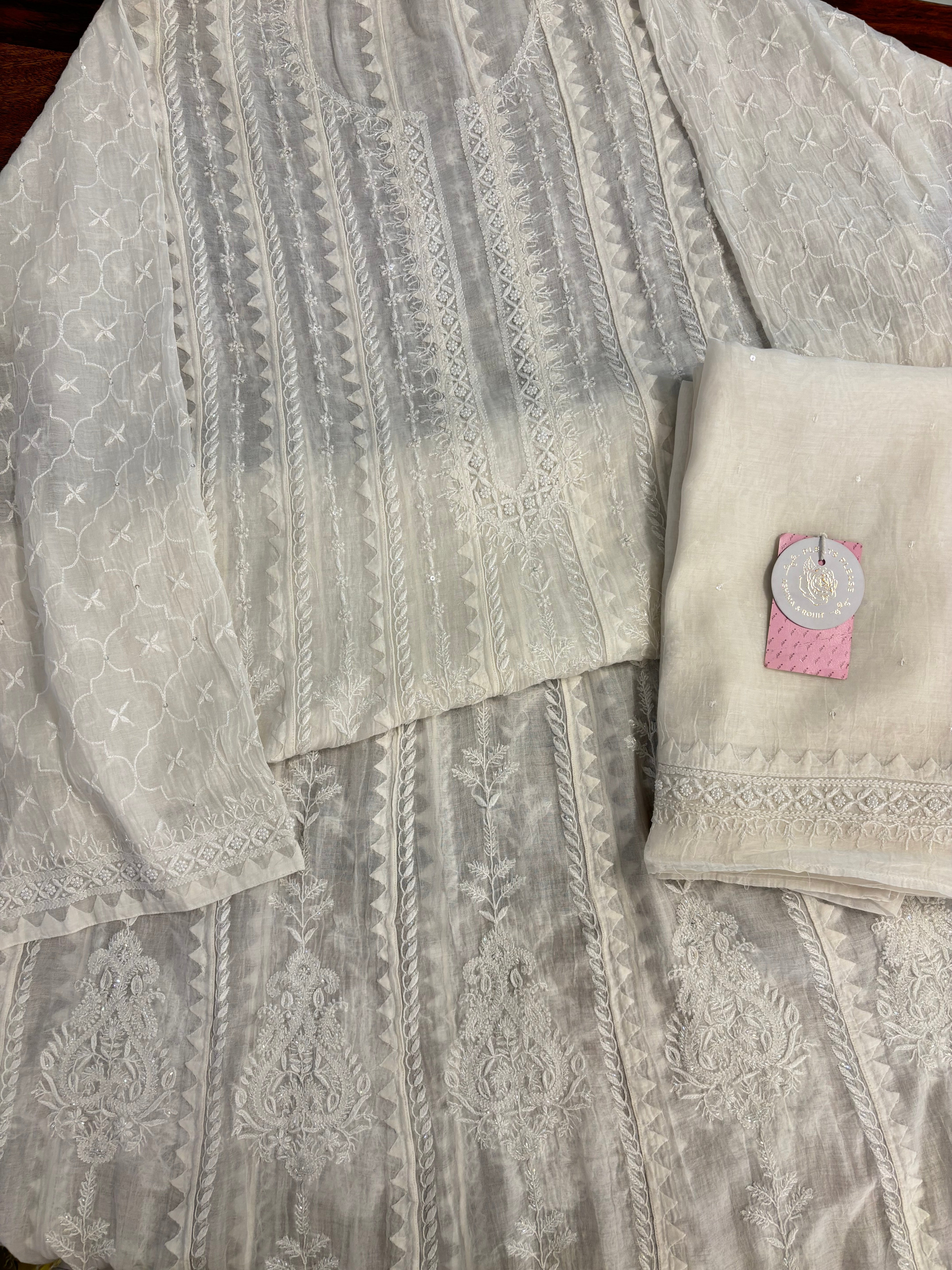 Dyeable Chanderi Mul Chikankari A-Line Anarkali & Dupatta Set