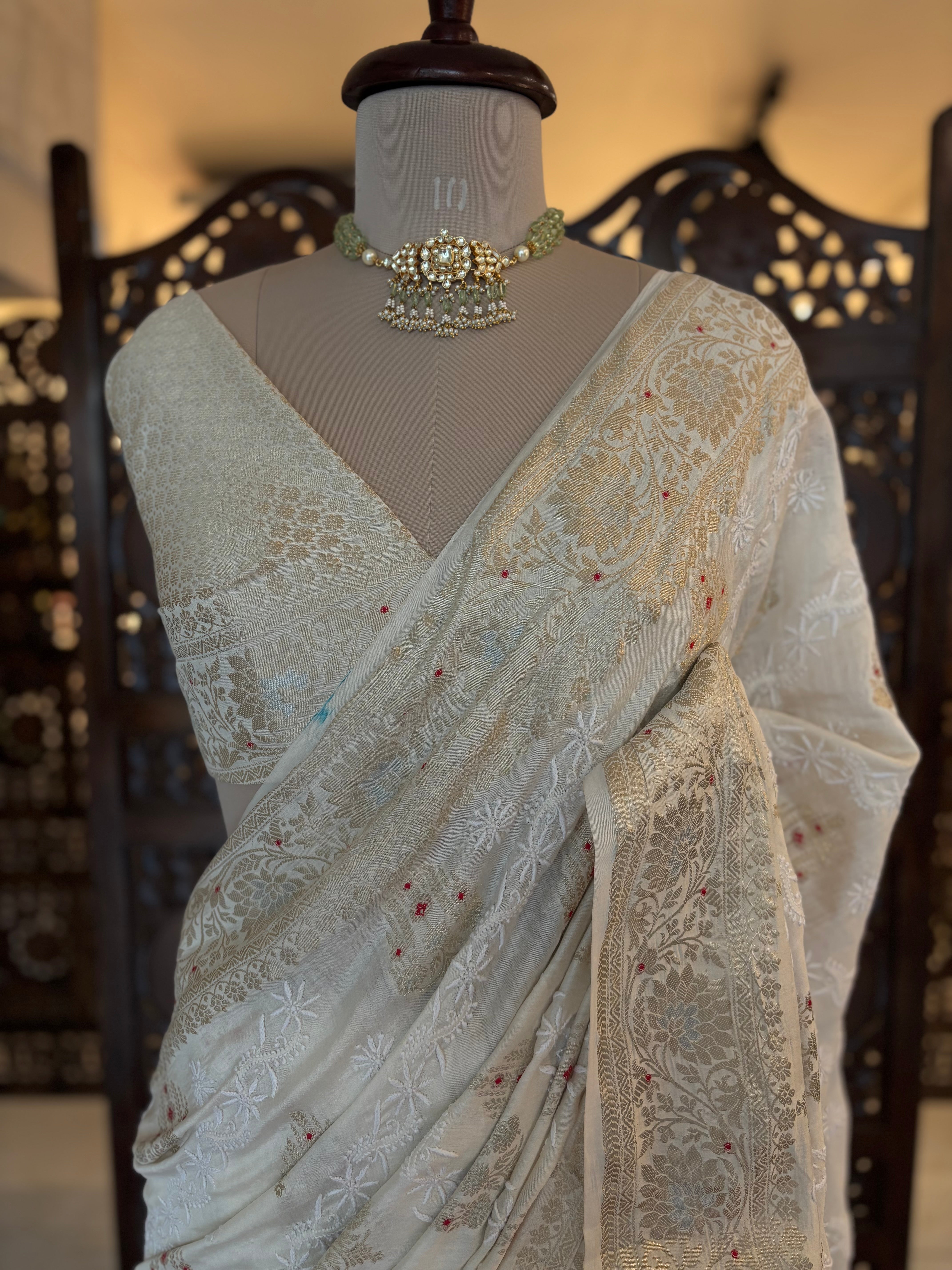 Dyeable Silk Chikankari Saree