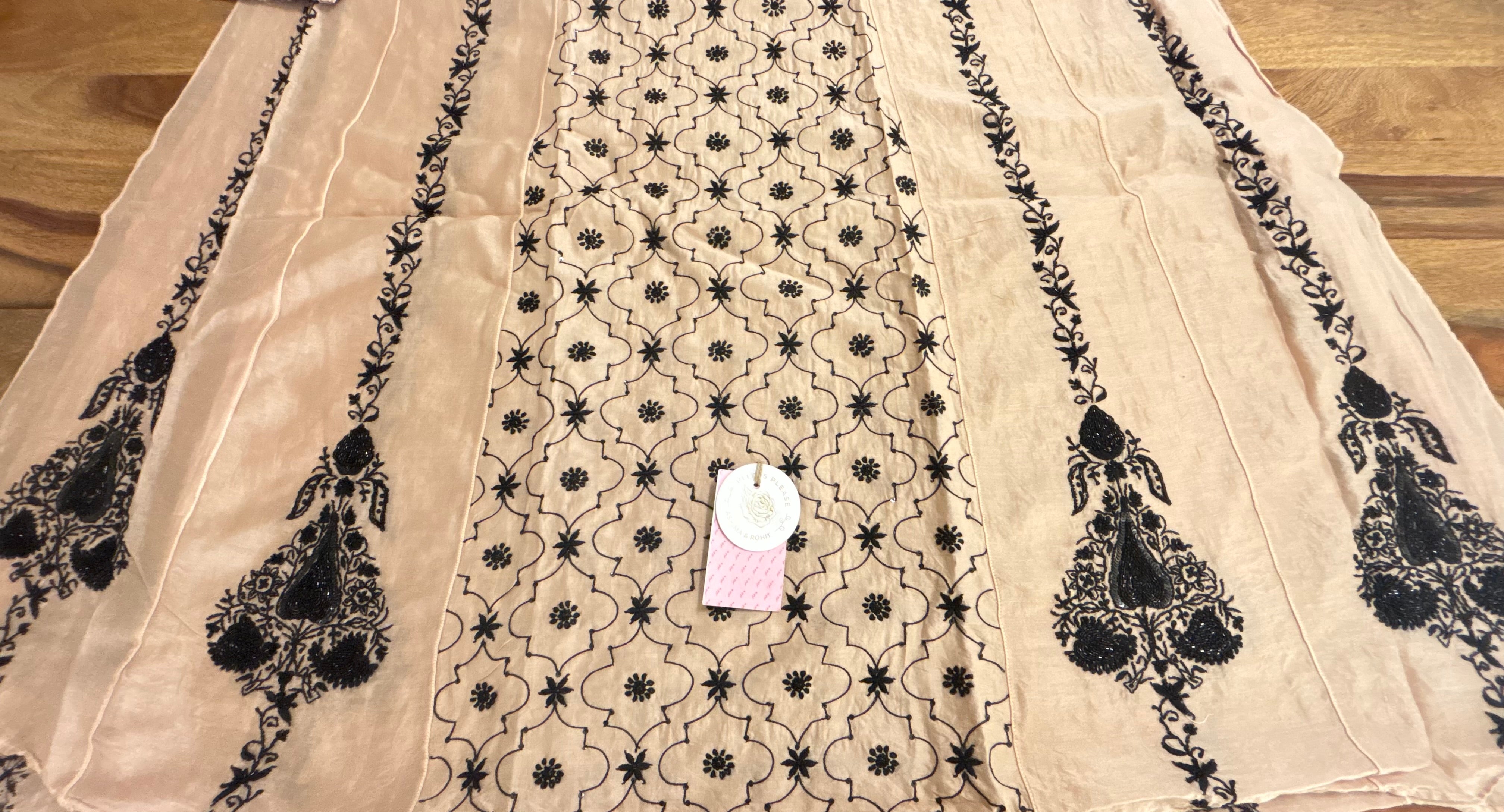 Blush Cream Chanderi Chikankari Anarkali & Dupatta Set
