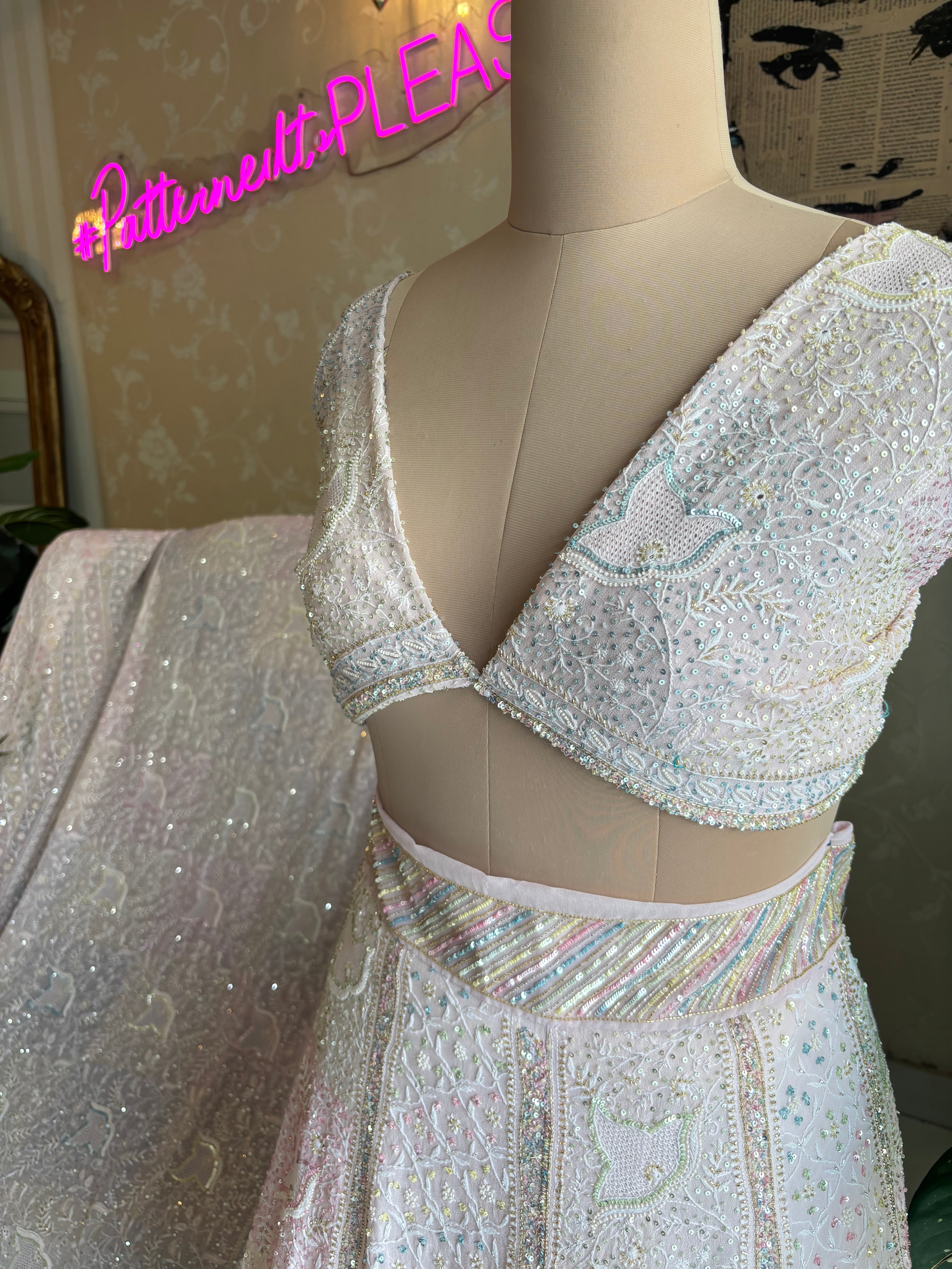 Seashell Pink Pure Georgette Chikankari Lehenga