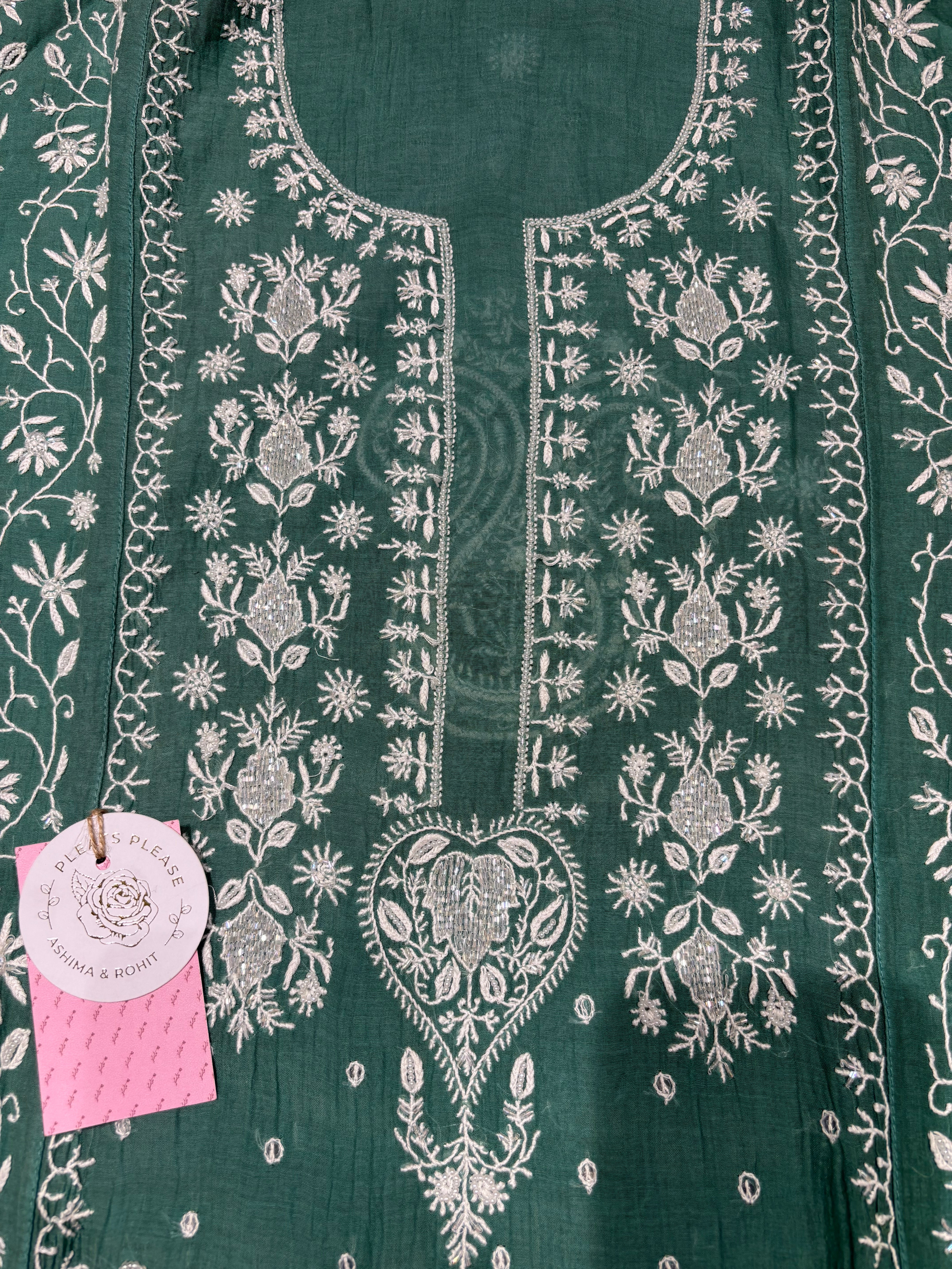 Clover Green Chanderi Mul Chikankari Kurta & Dupatta set