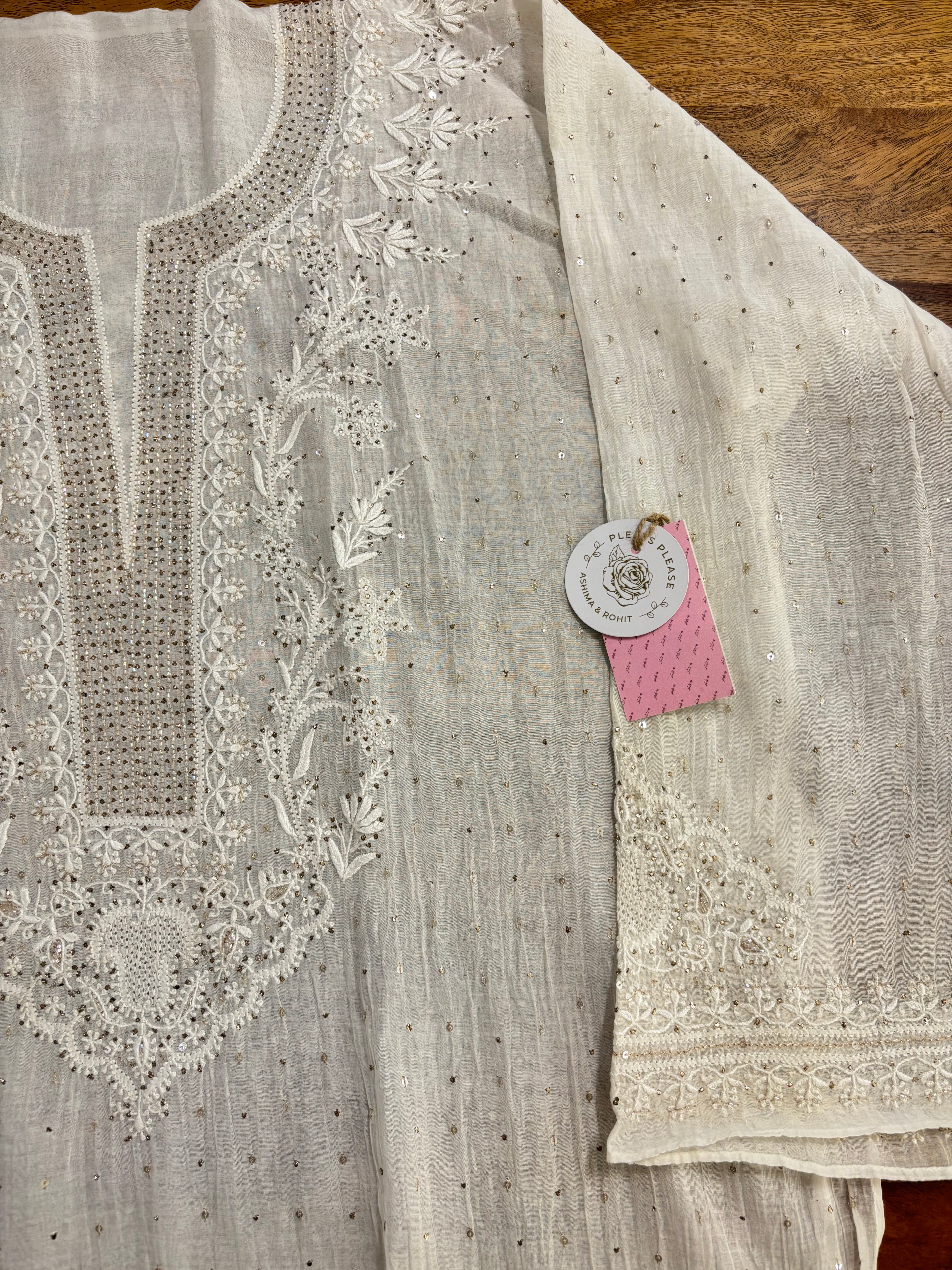Dyeable Chanderi Chikankari Mukaish Kurta & Dupatta