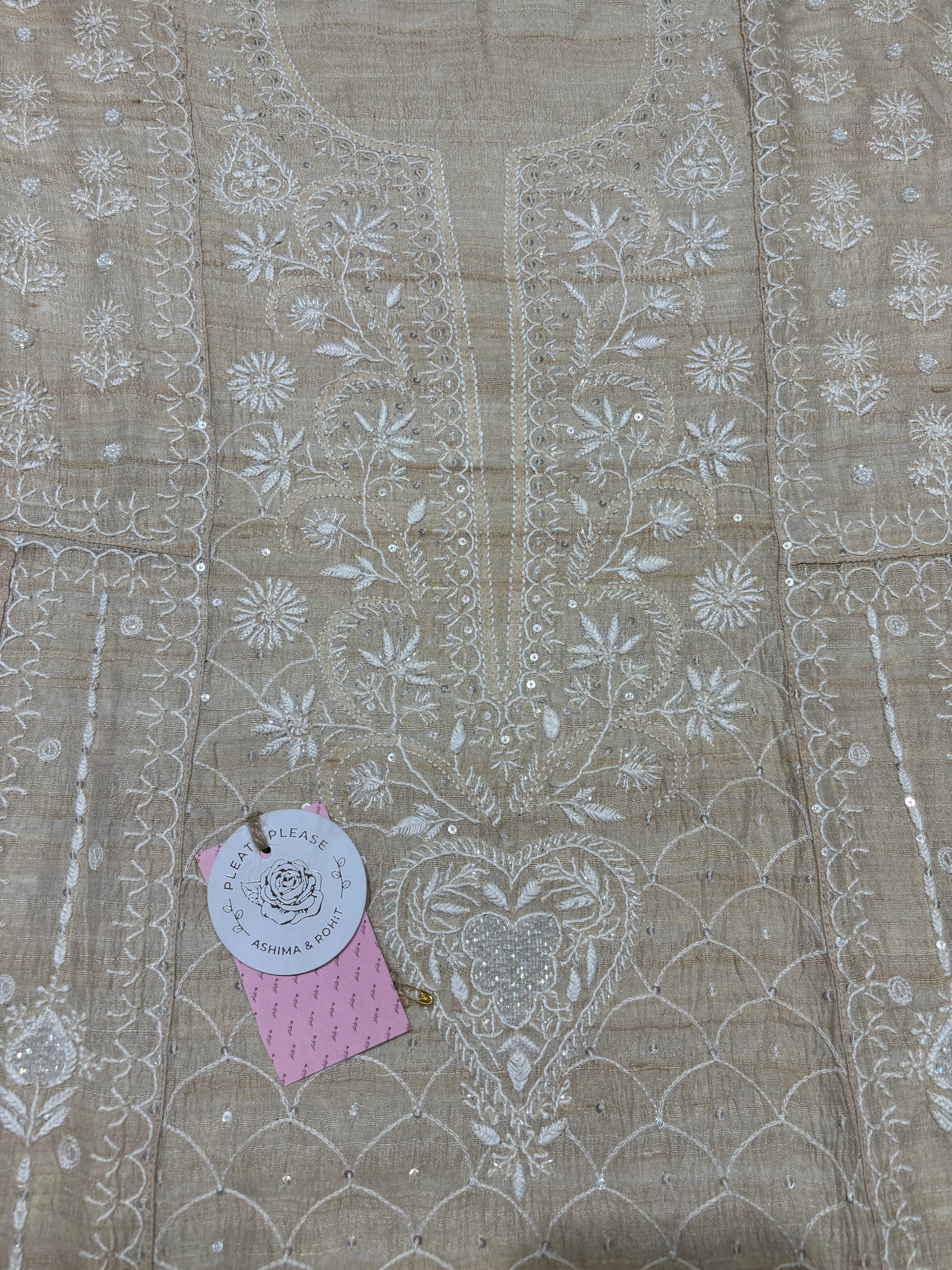 Dyeable Pure & Premium Tussar Silk Chikankari Anarkali & Dupatta Set