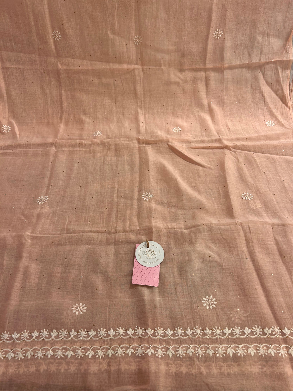 Peach Chanderi Chikankari Mukaish Kurta & Dupatta