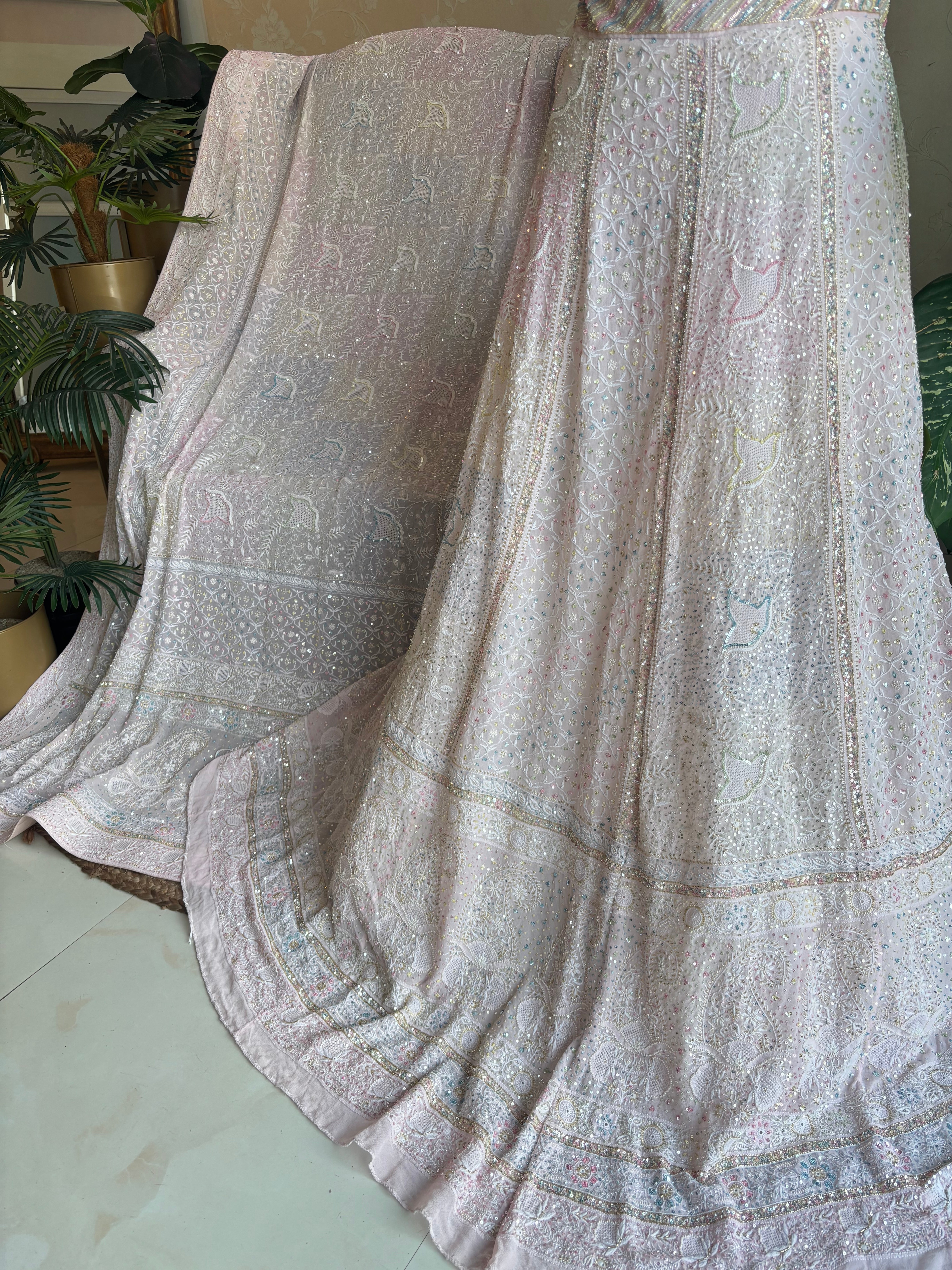 Seashell Pink Pure Georgette Chikankari Lehenga