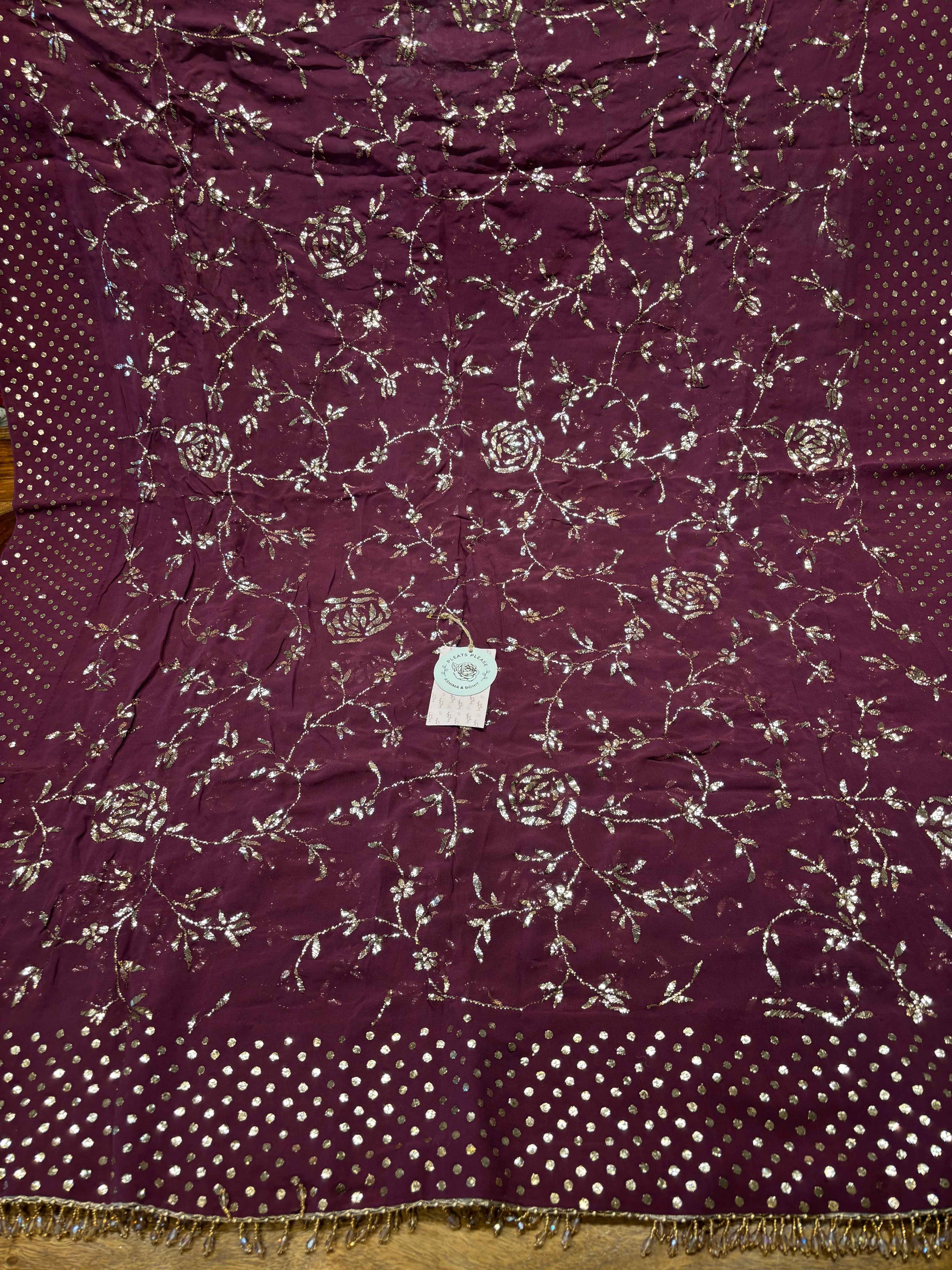 Wine Mukaish Pure And Premium Georgette Dupatta - Pleats PleaseChikankari