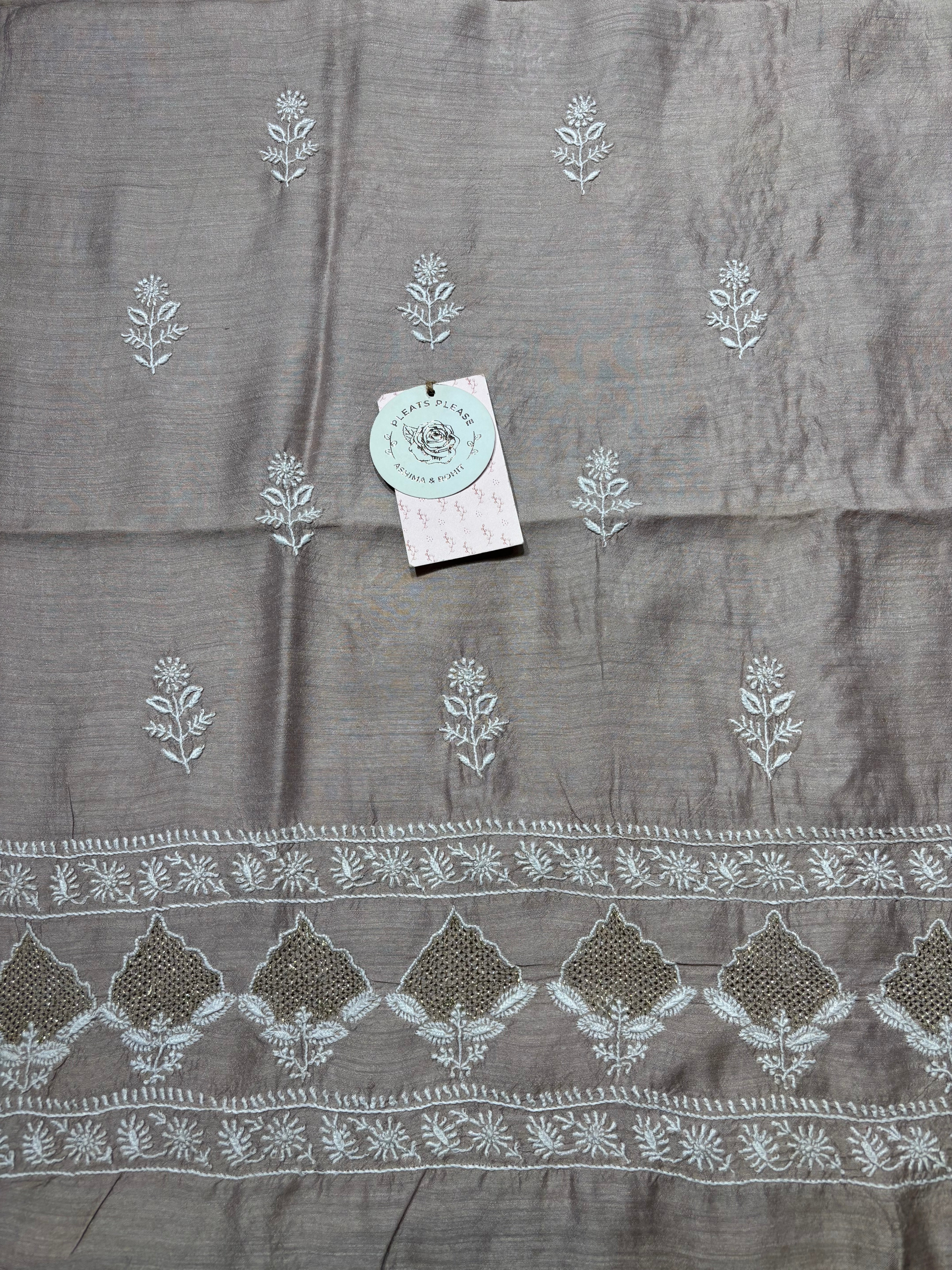 Dusty Mauve Monga Silk Chikankari Kurta And Dupatta Fabric