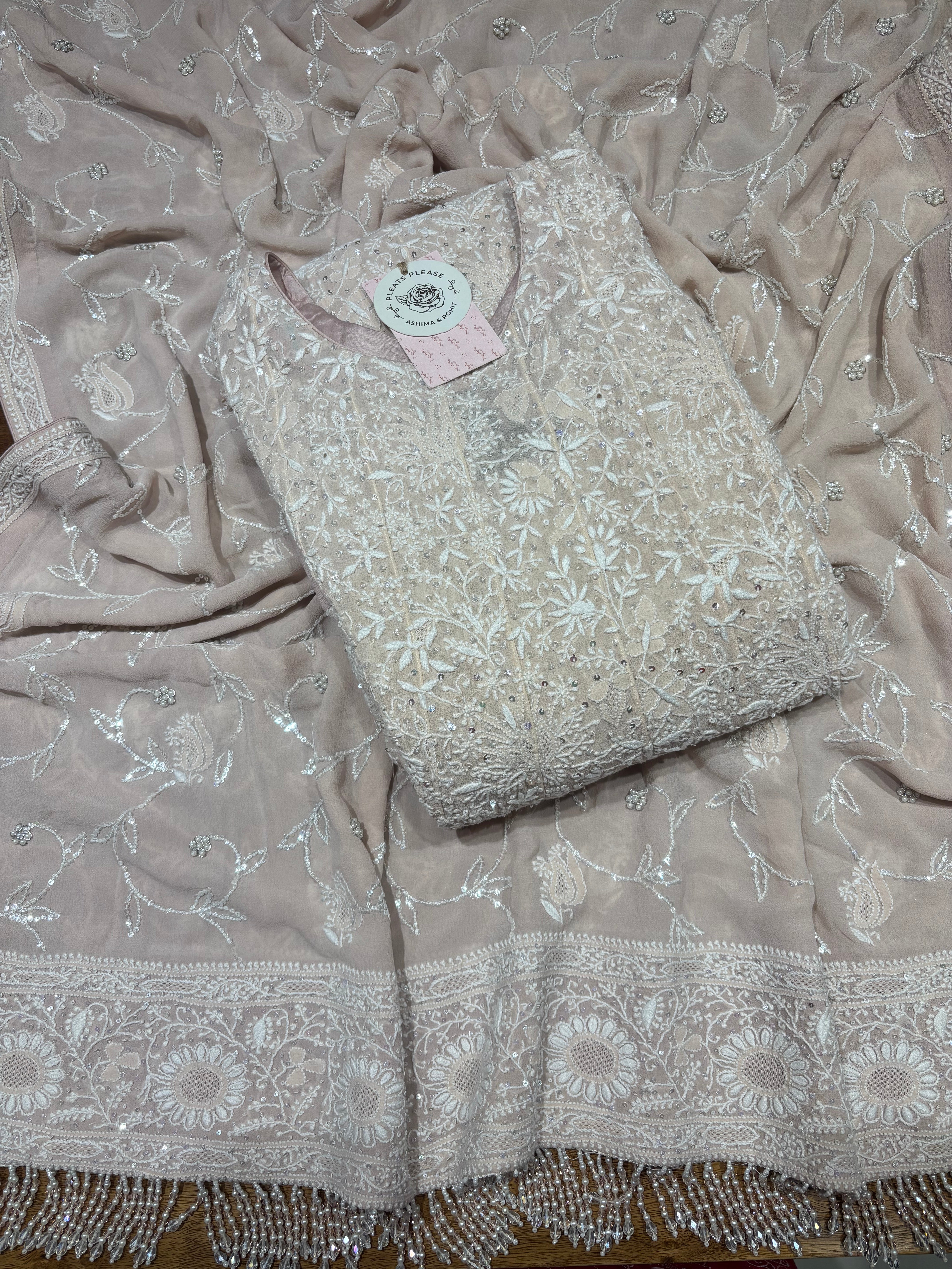 Apricot Pink Pure & Premium Georgette Anarkali & Dupatta Set