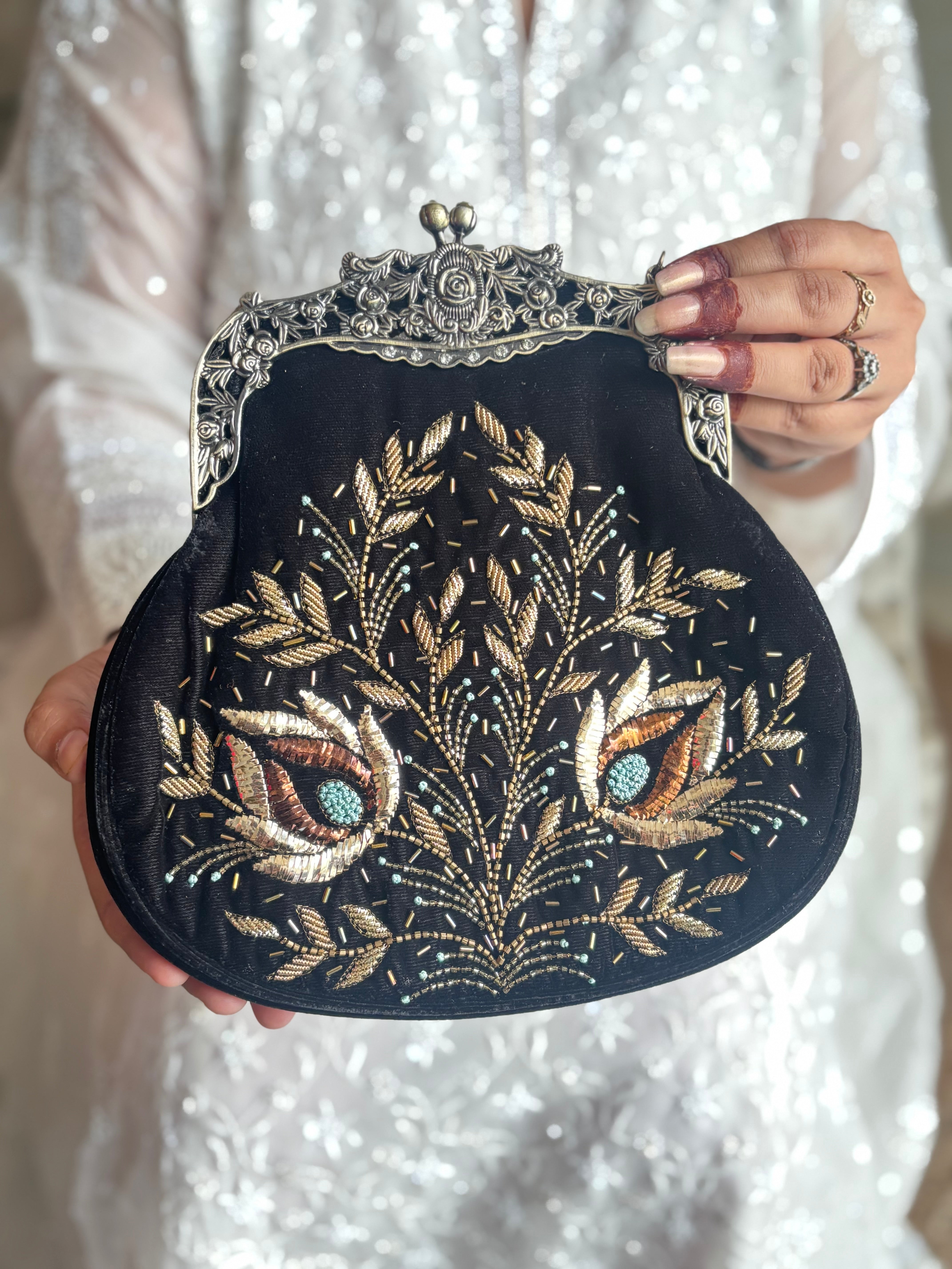 Black Velvet Mukaish Clutch