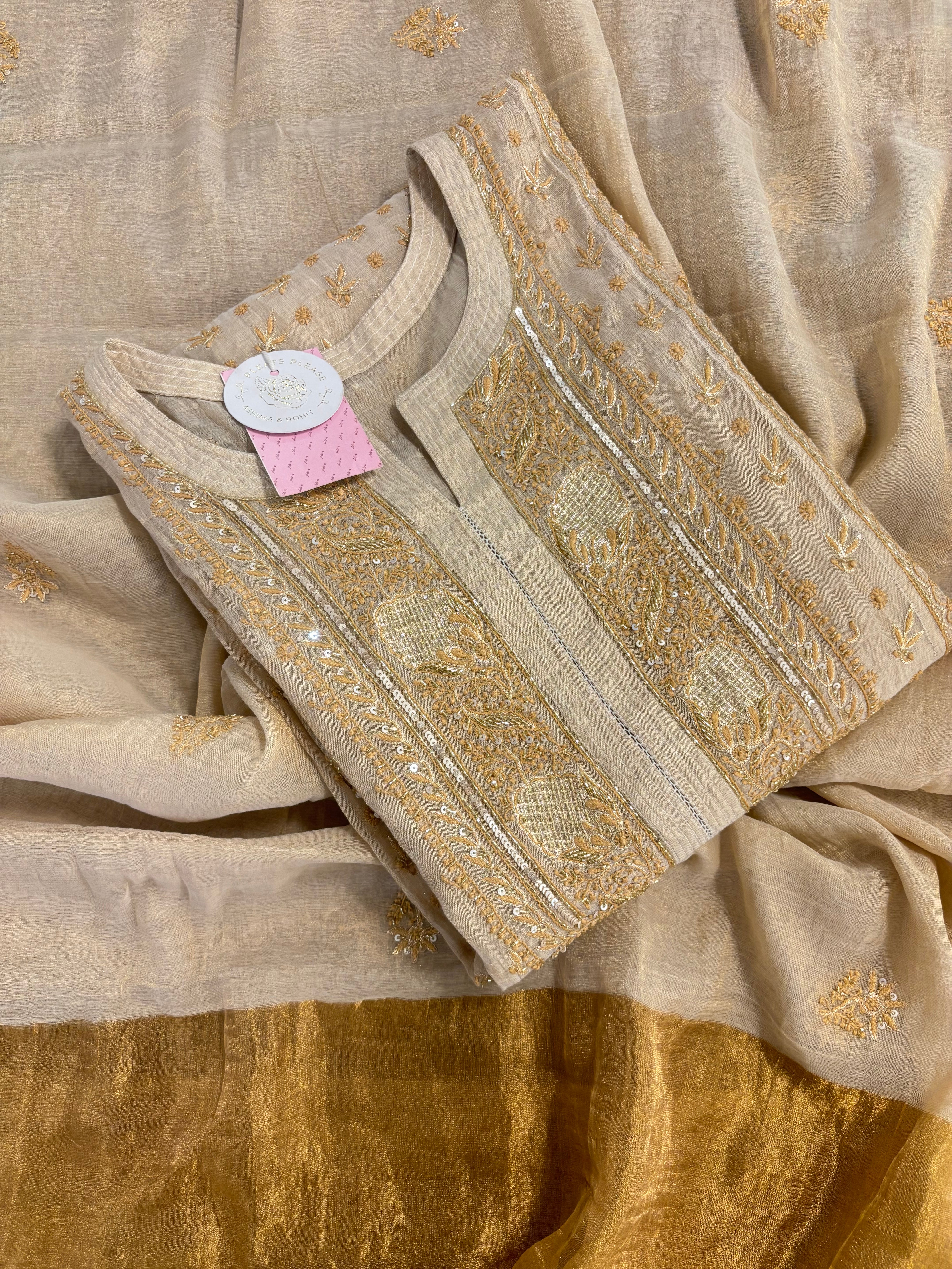 Dyeable Pure & Premium Tissue Chikankari Kurta & Dupatta