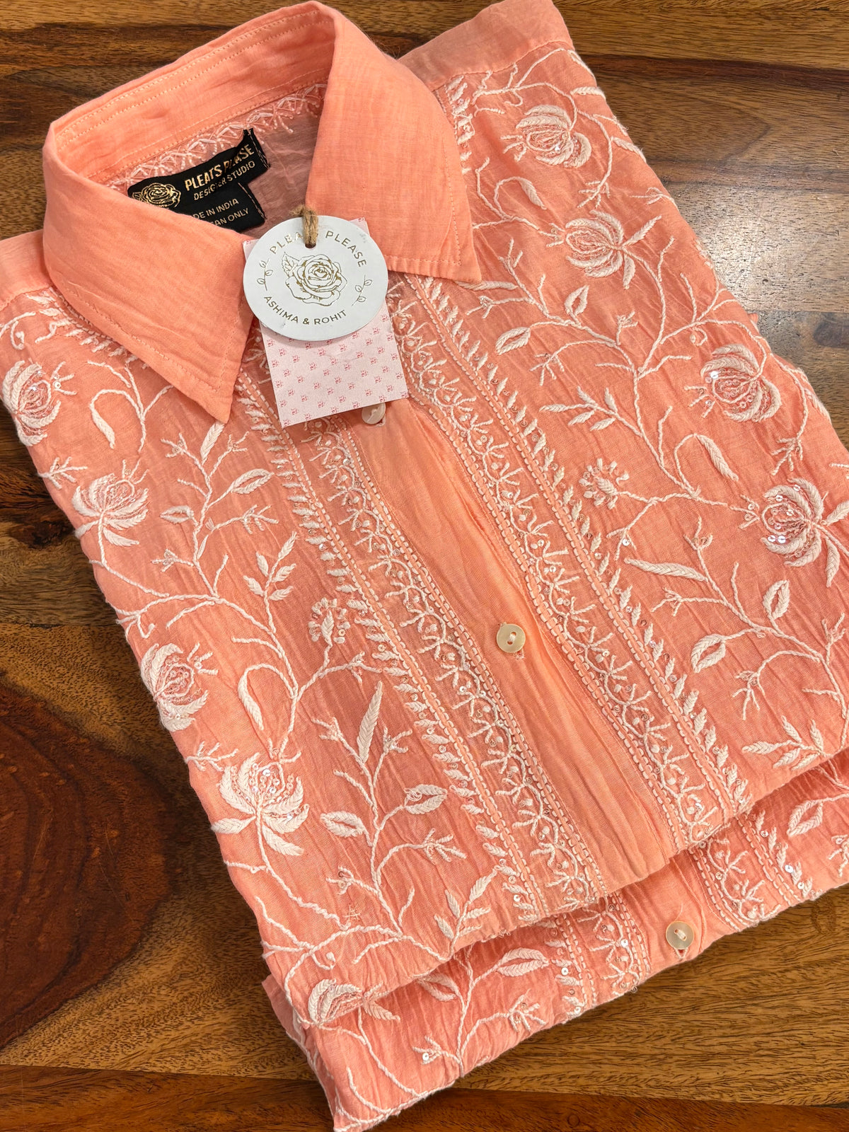 Peach Chanderi Mul Chikankari Women’s Shirt