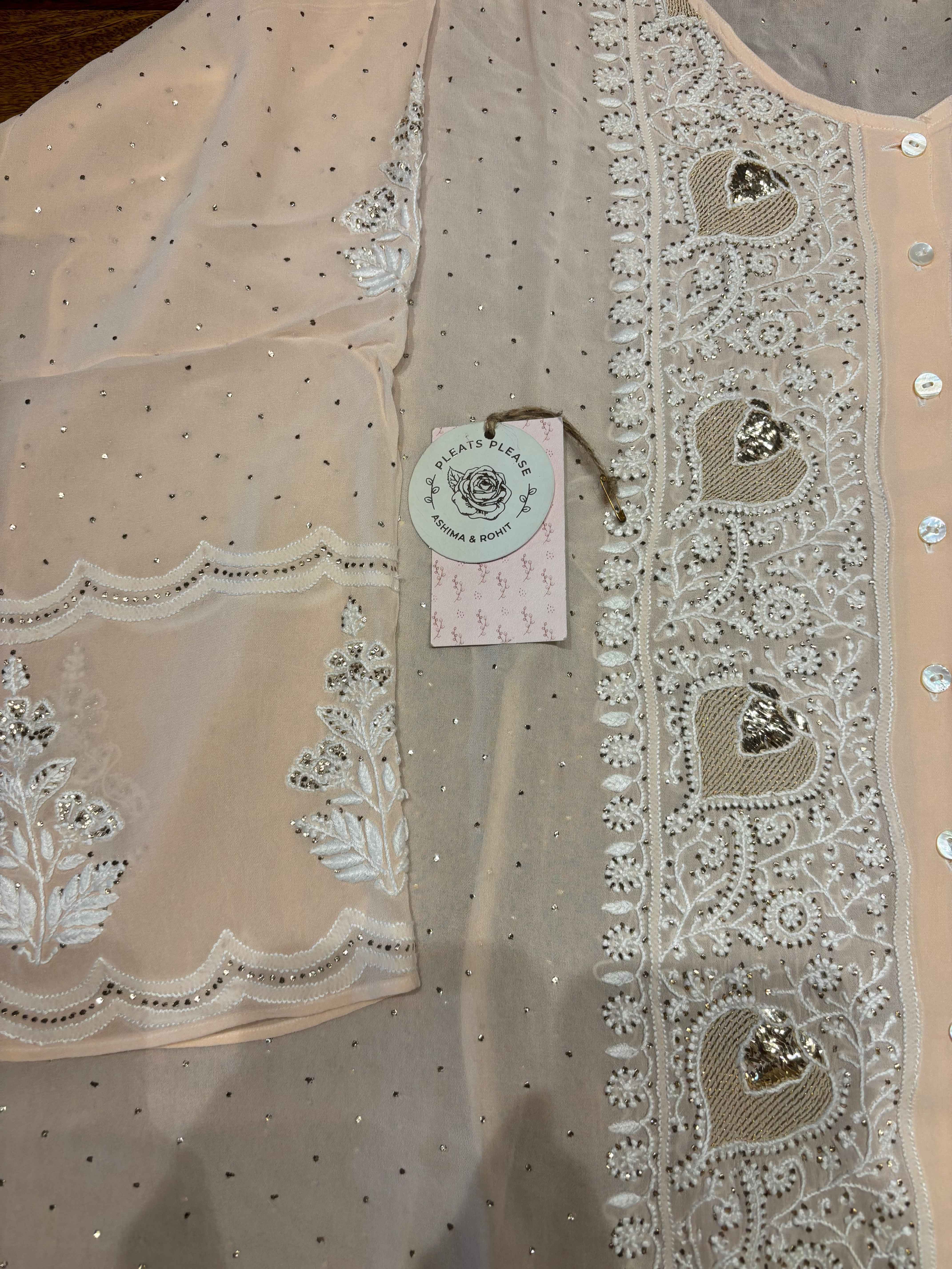 Peach Pure And Premium Georgette Chikankari Co-ord Set - Pleats PleaseChikankari