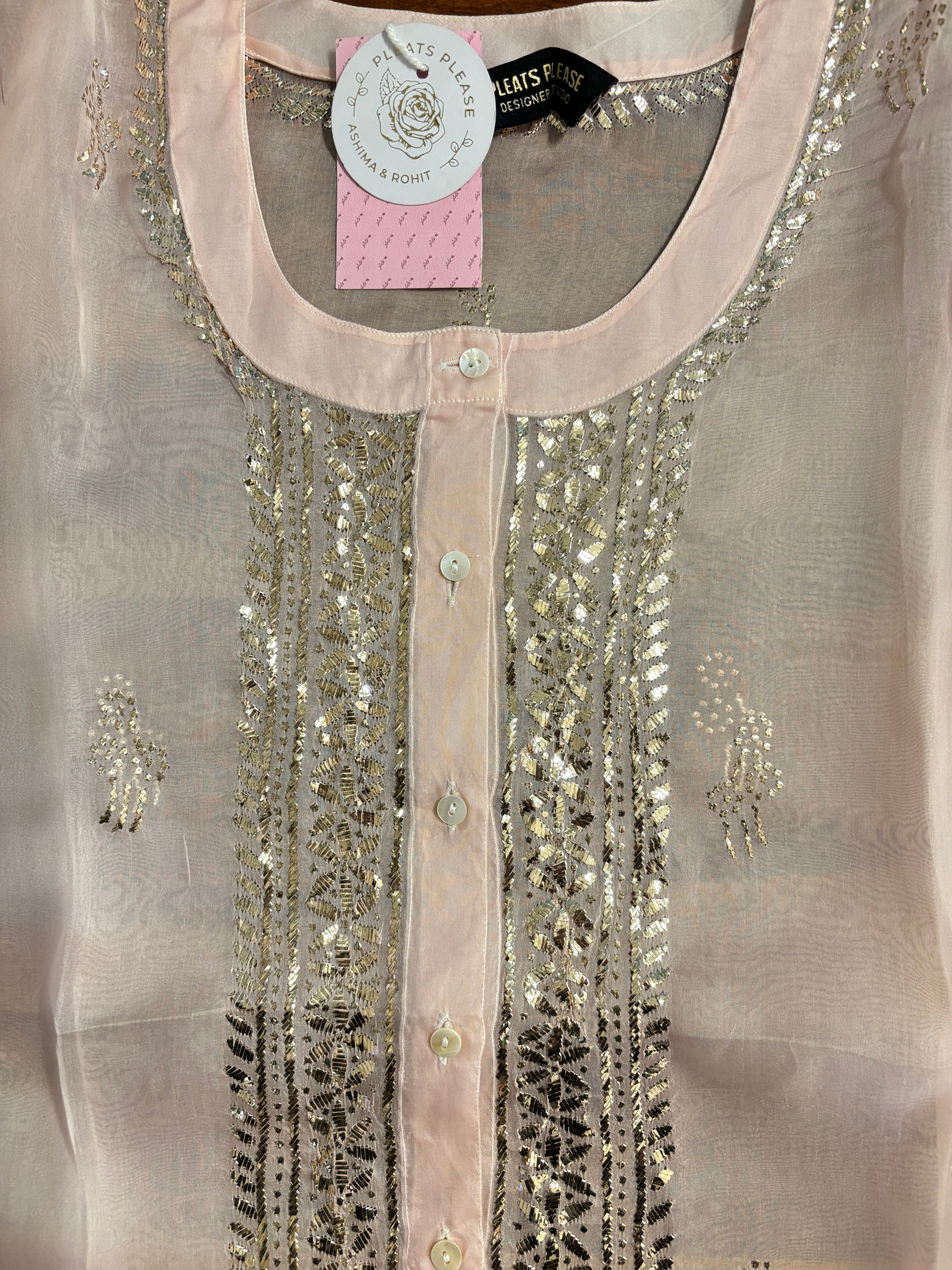 Pastel Pink Pure Organza Mukaish Co-Ord Set