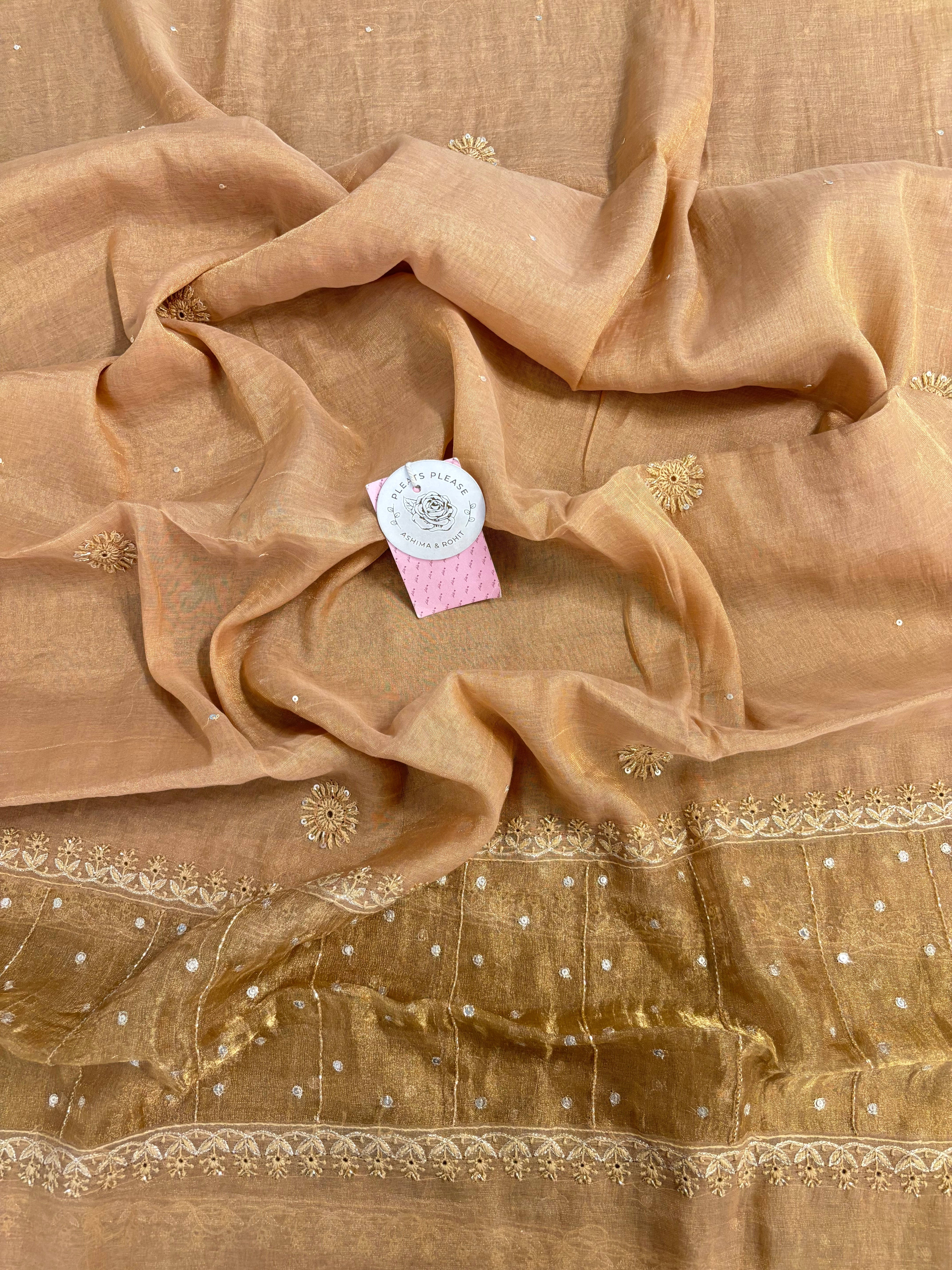 Golden Honey Pure & Premium Tissue Chikankari Kurta & Dupatta