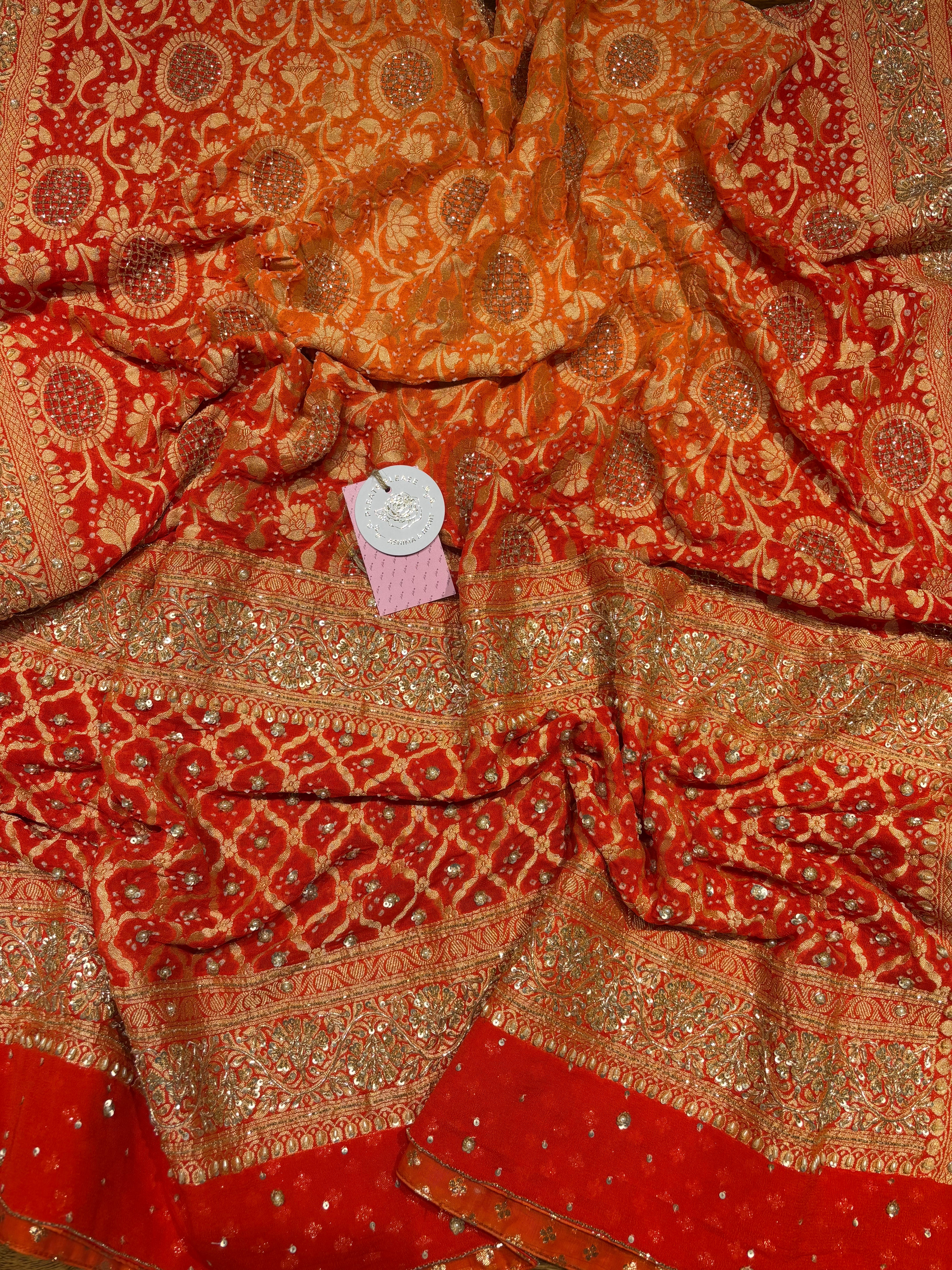 Burnt Orange Shaded Pure and Premium Georgette Bandhej Dupatta