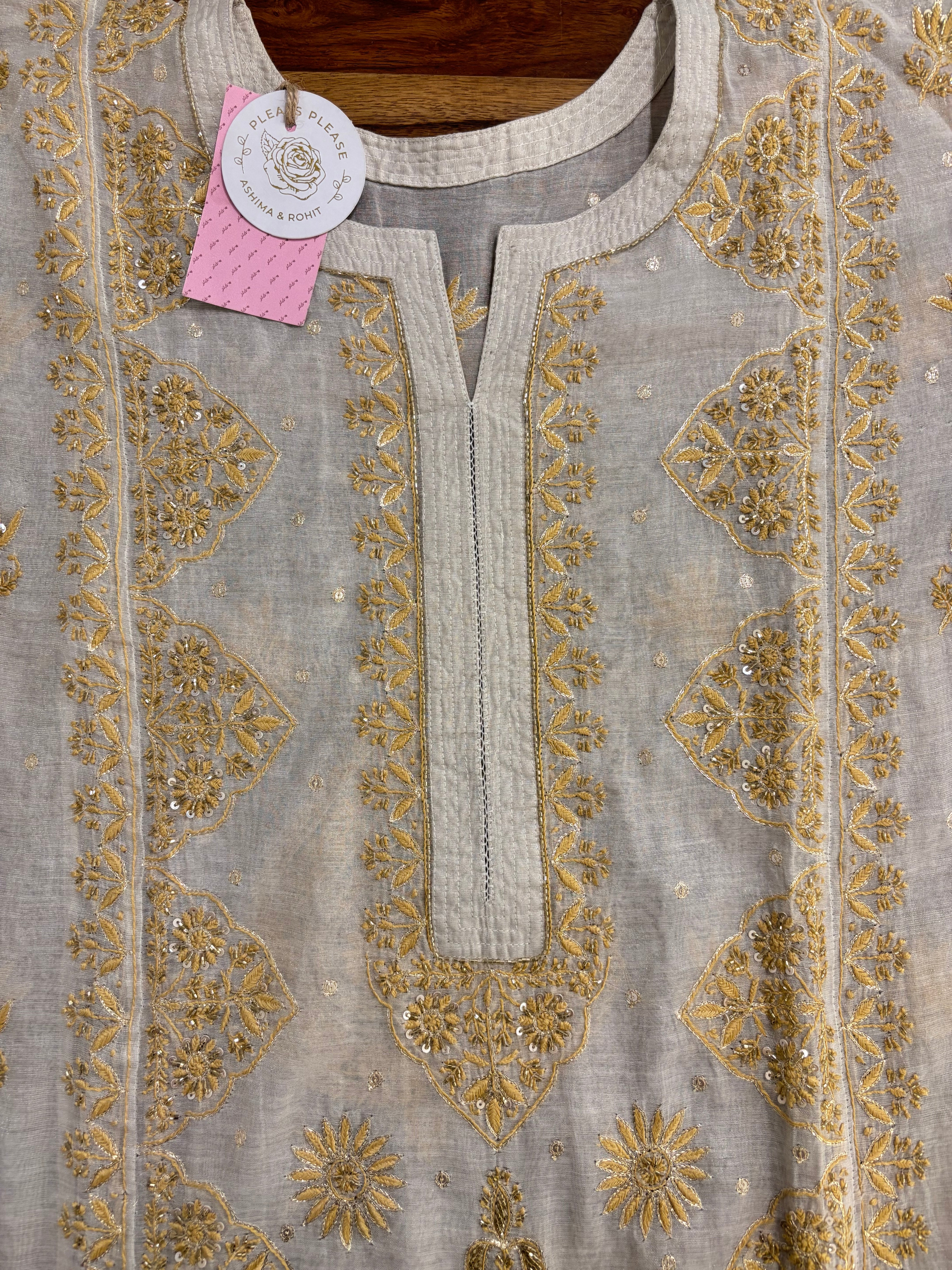 Dyeable Ivory Silver Pure & Premium Tissue Chikankari Kurta & Dupatta
