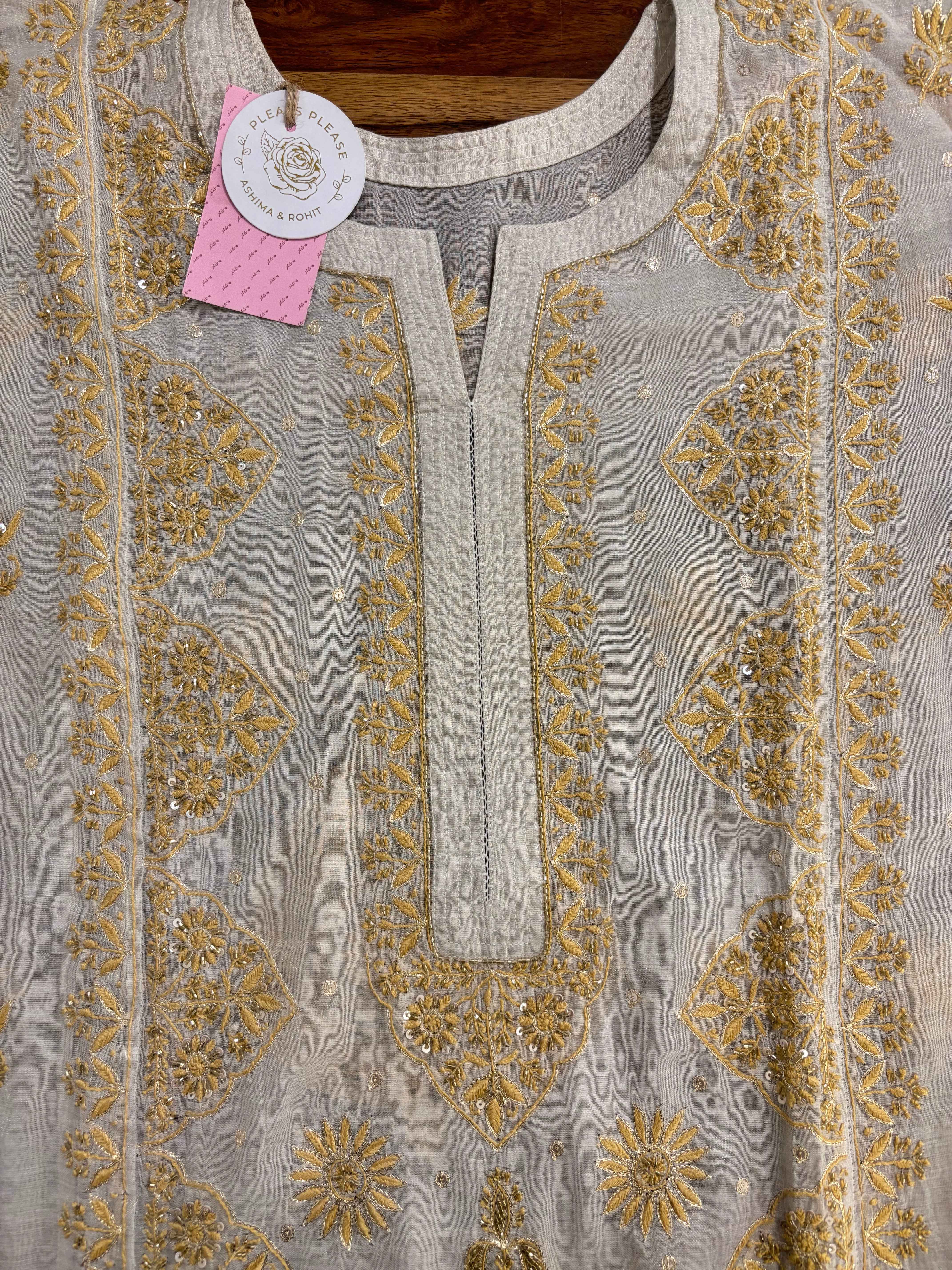 Dyeable Ivory Silver Pure & Premium Tissue Chikankari Kurta & Dupatta