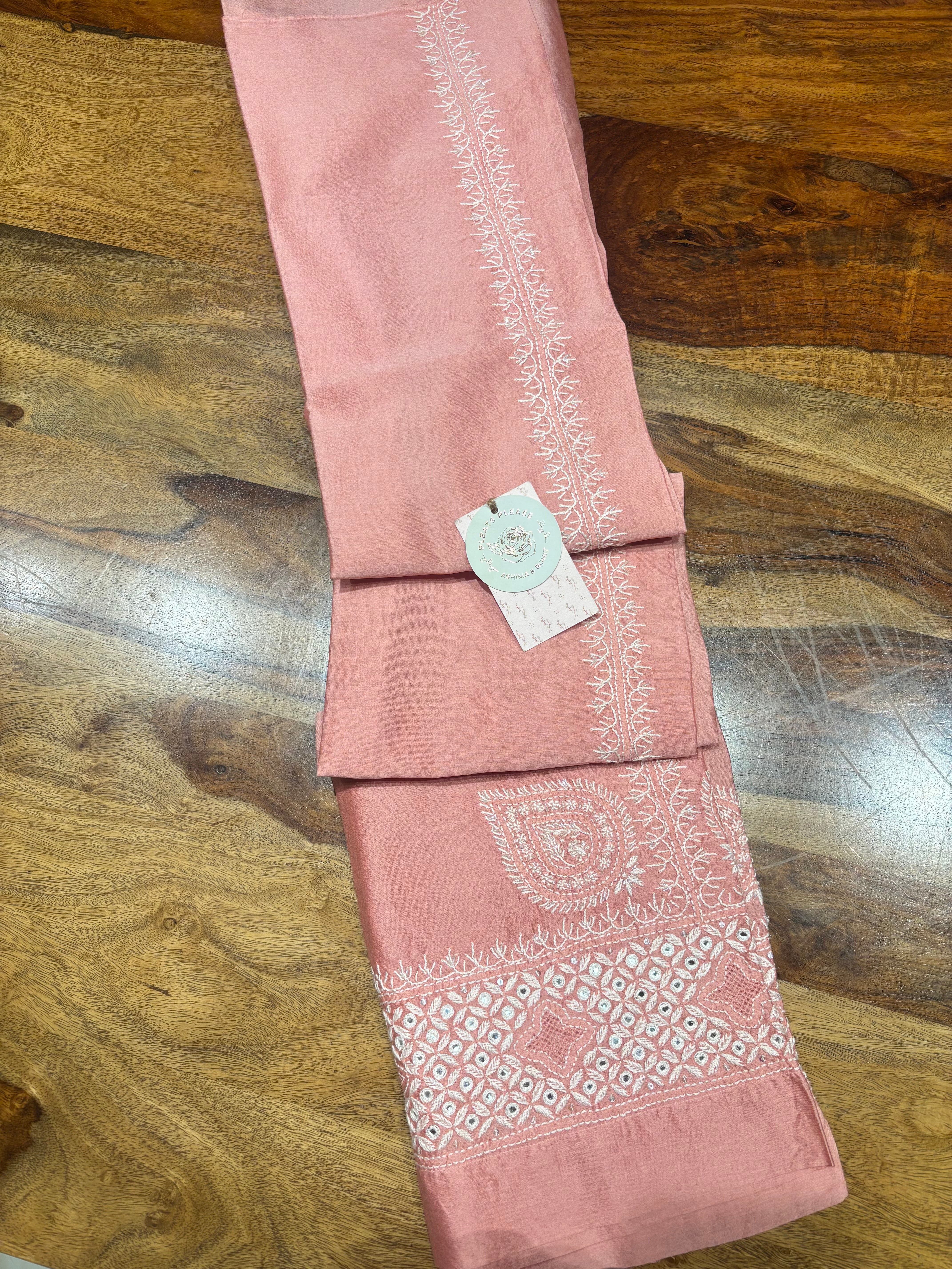 Pink Chanderi Silk Chikankari Co-ord Set