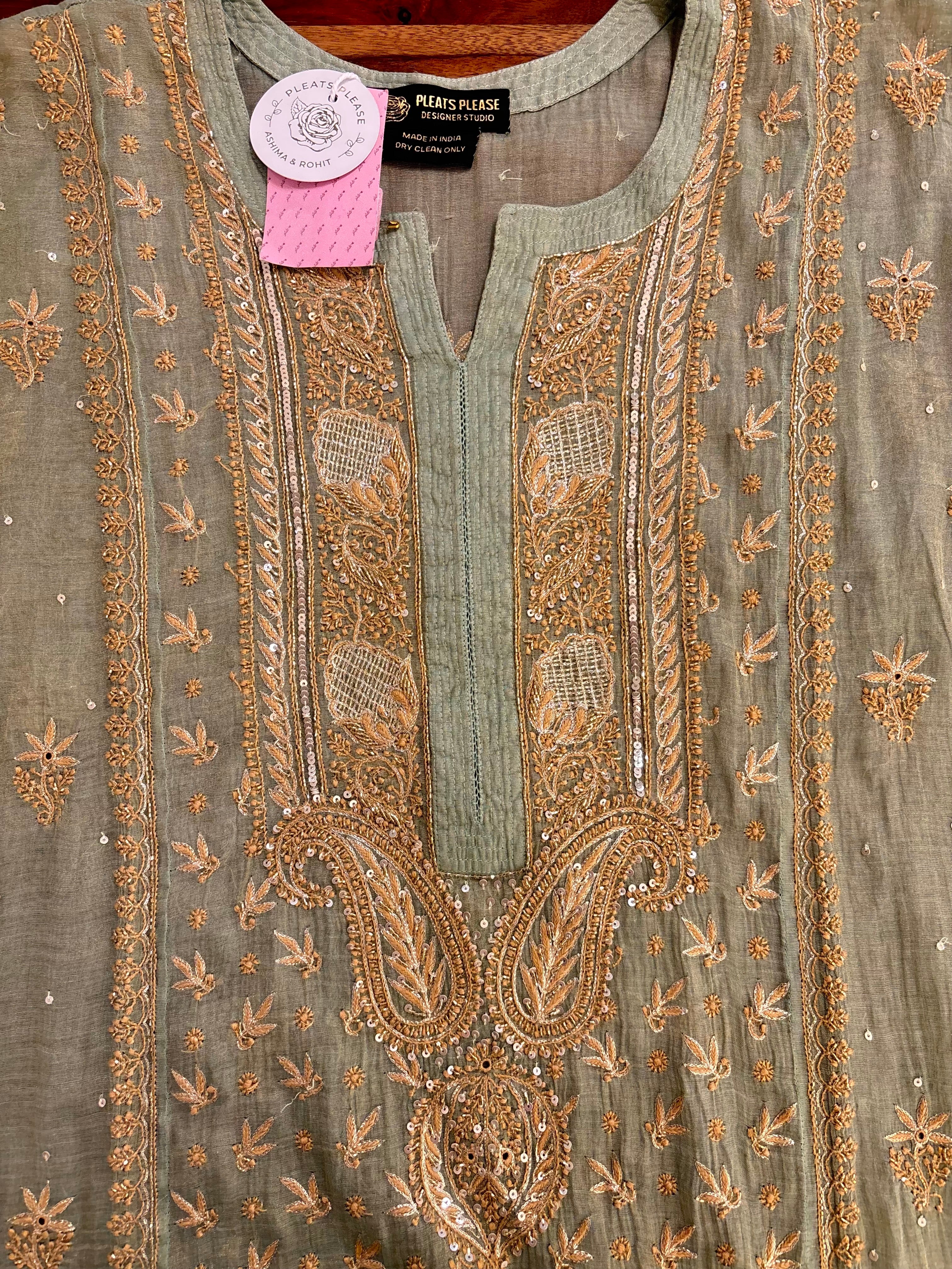 Pistachio Green Pure & Premium Tissue Chikankari Kurta & Dupatta