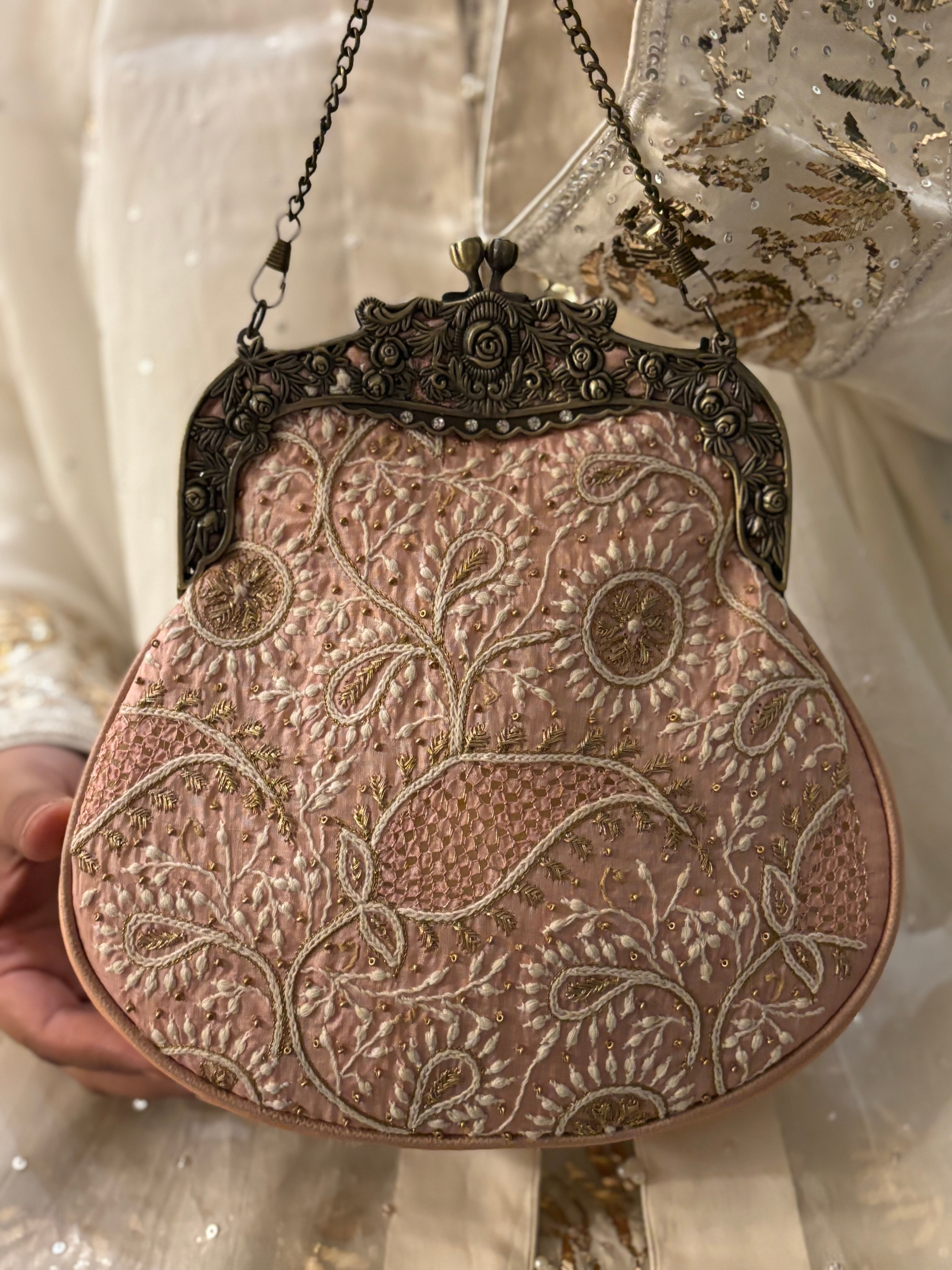 Pink Chikankari Clutch