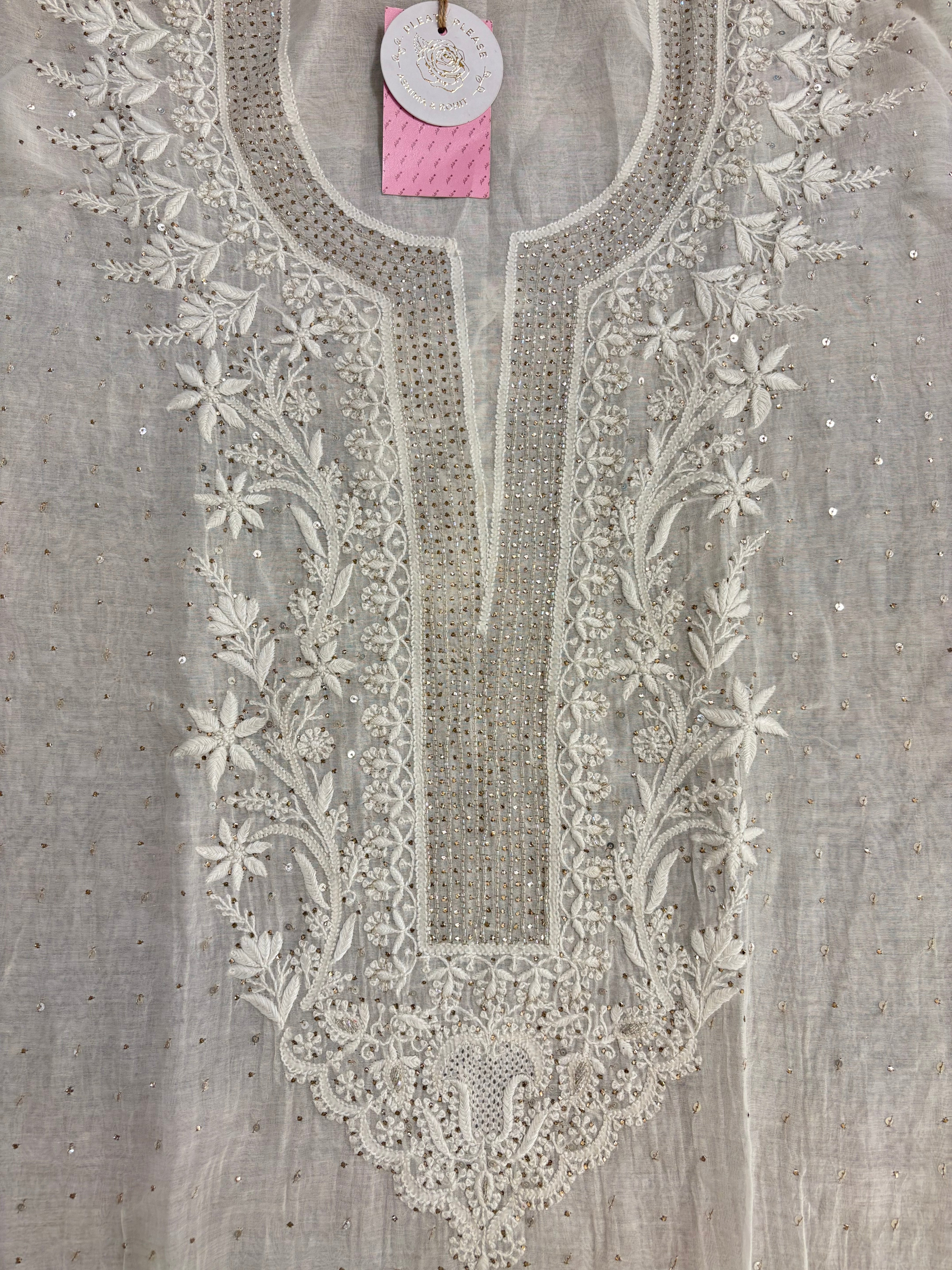 Dyeable Chanderi Mul Mukaish Chikankari Kurta & Dupatta