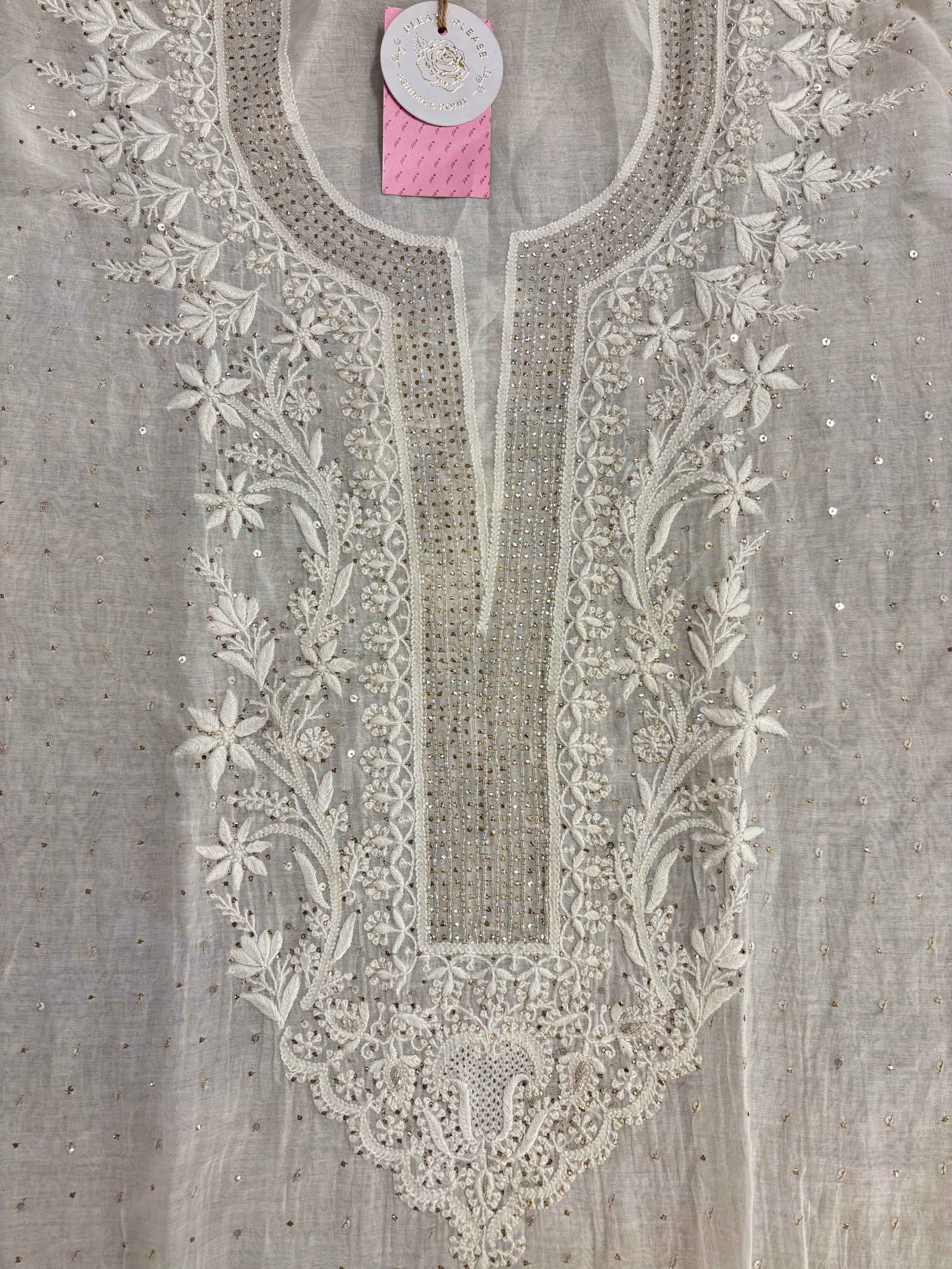 Dyeable Chanderi Mul Mukaish Chikankari Kurta & Dupatta