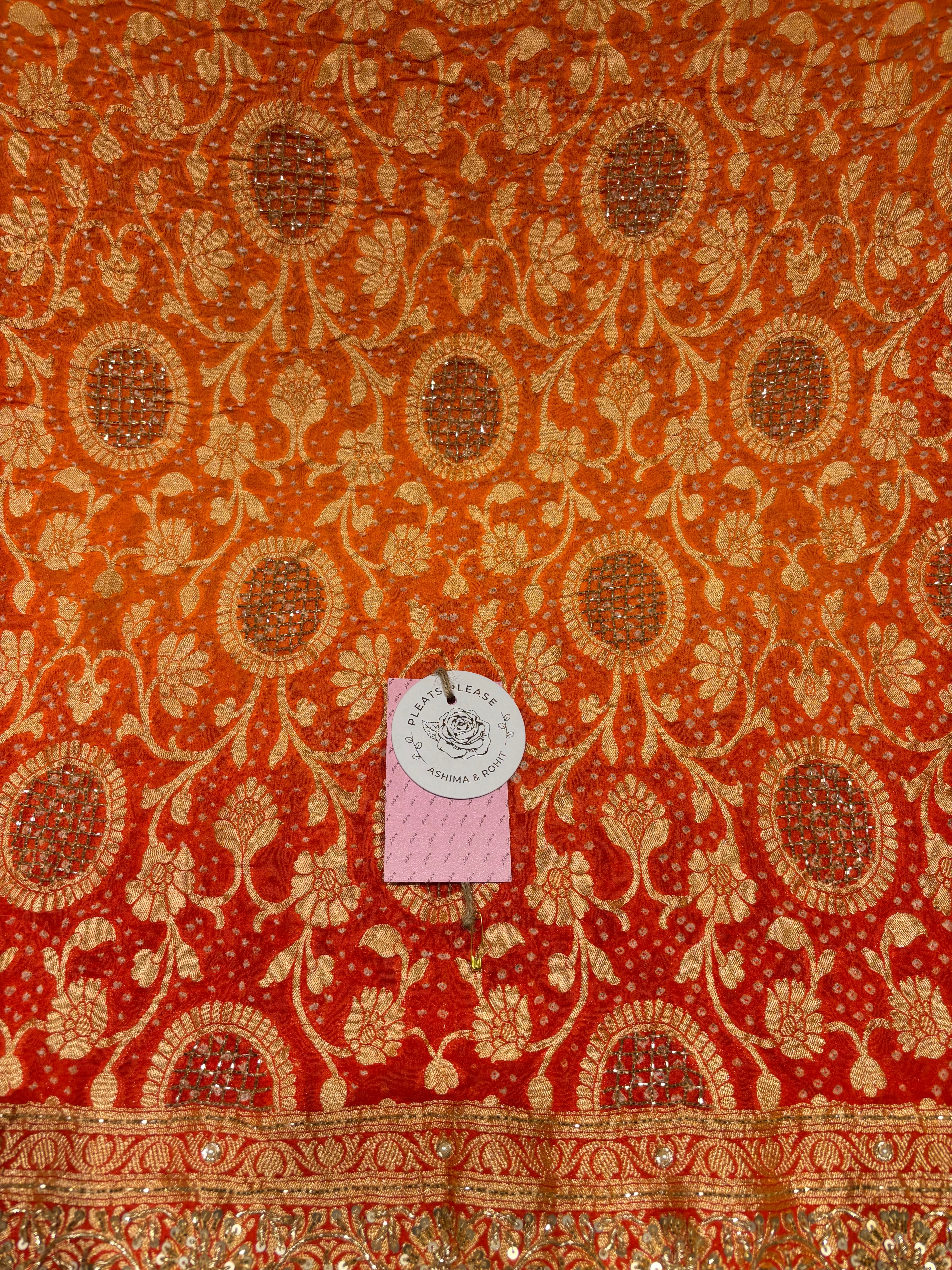 Burnt Orange Shaded Pure and Premium Georgette Bandhej Dupatta